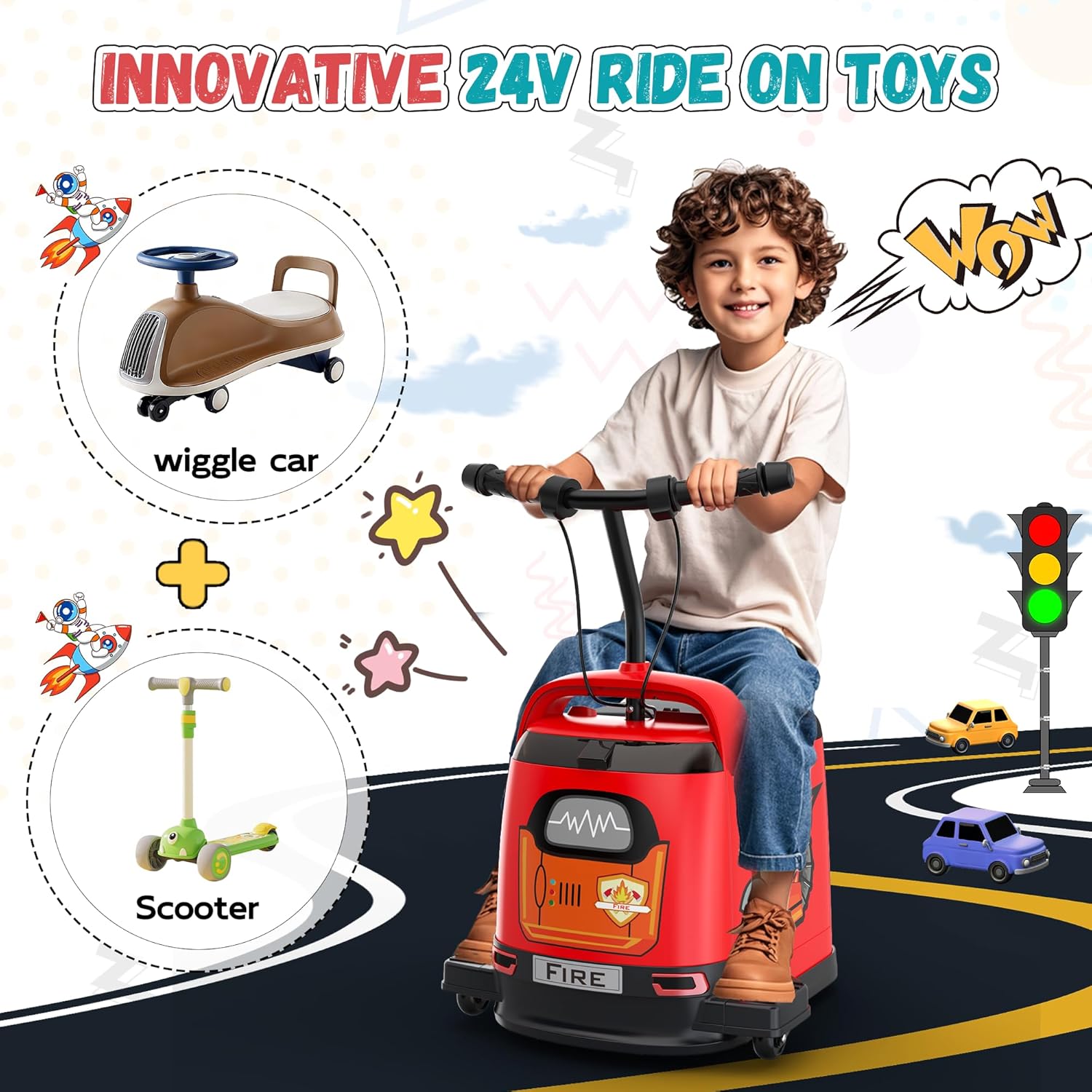 24V Kids Ride On Car with Lights & Music-red