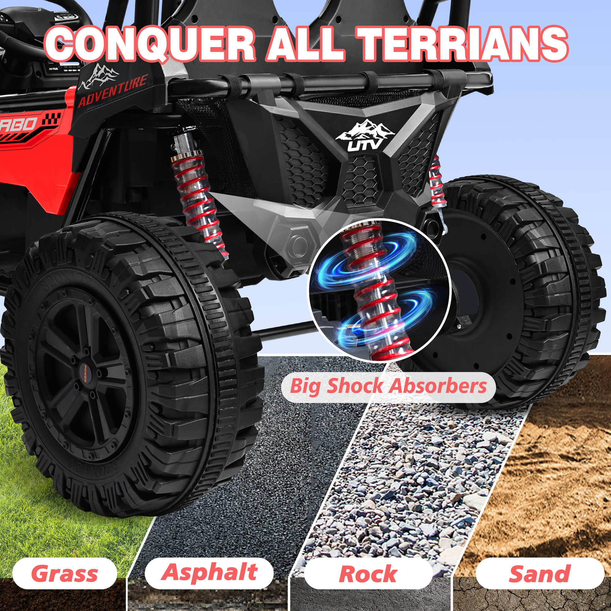 ANPABO All-Terrain 24V Ride-on Buggy UTV 4WD with Remote-red