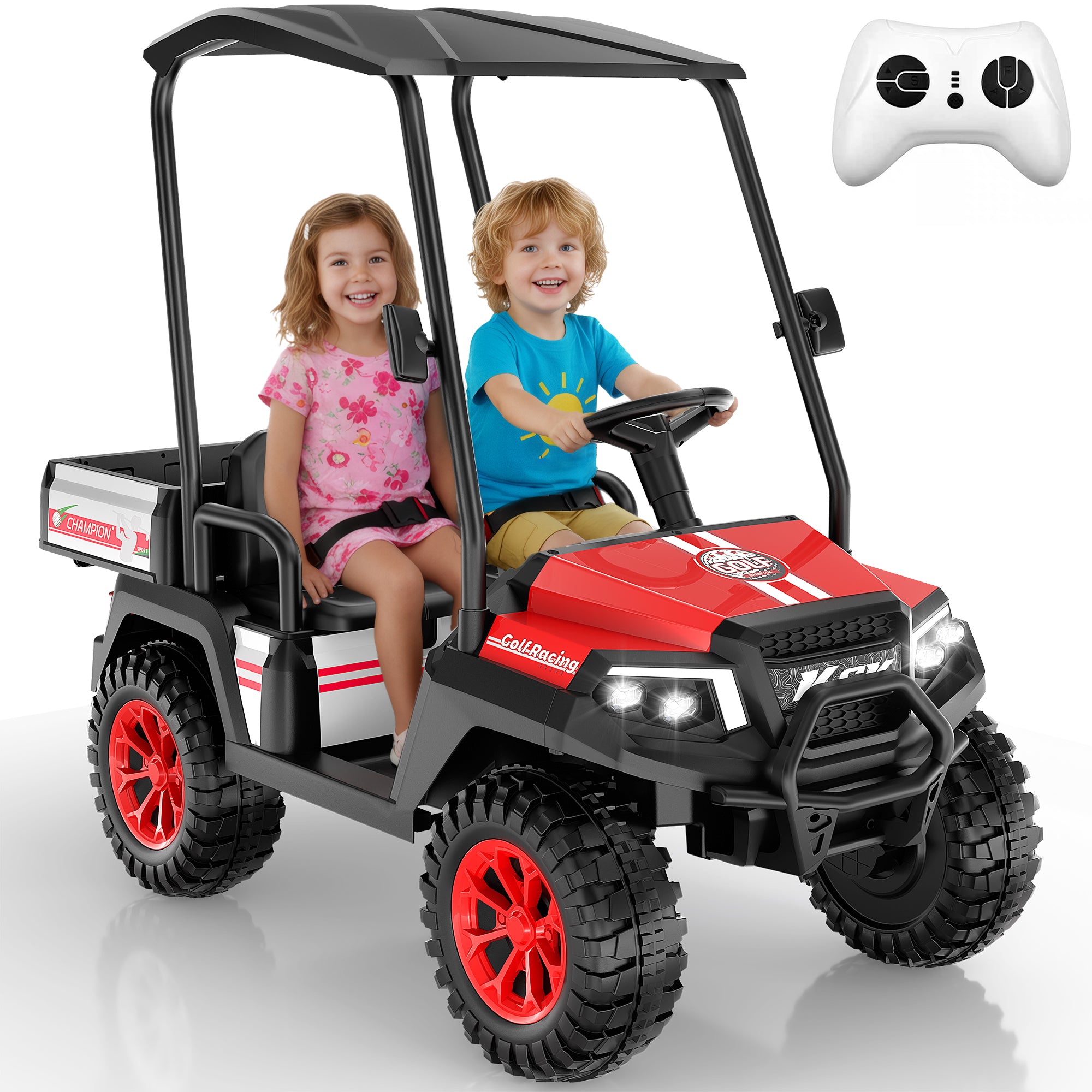Kids 24V 4WD Ride-On Golf Cart with Awning-red