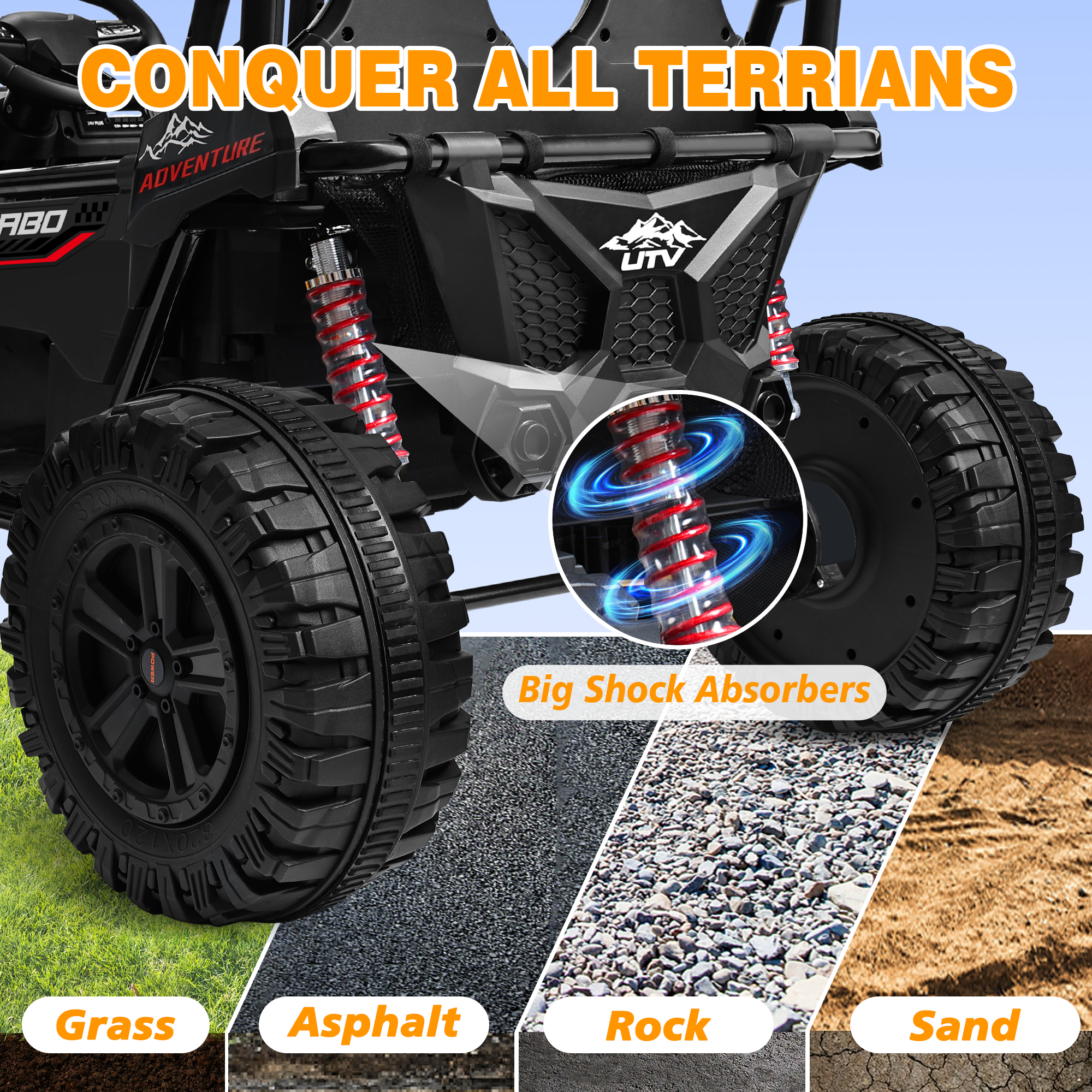 ANPABO All-Terrain 24V Ride-on Buggy UTV 4WD with Remote-black