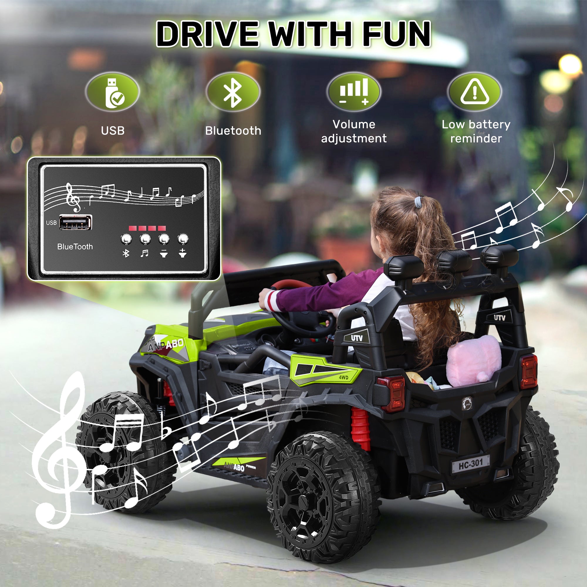 ANPABO All-Terrain 24V Ride-on Buggy 4WD UTV with Remote Control-green