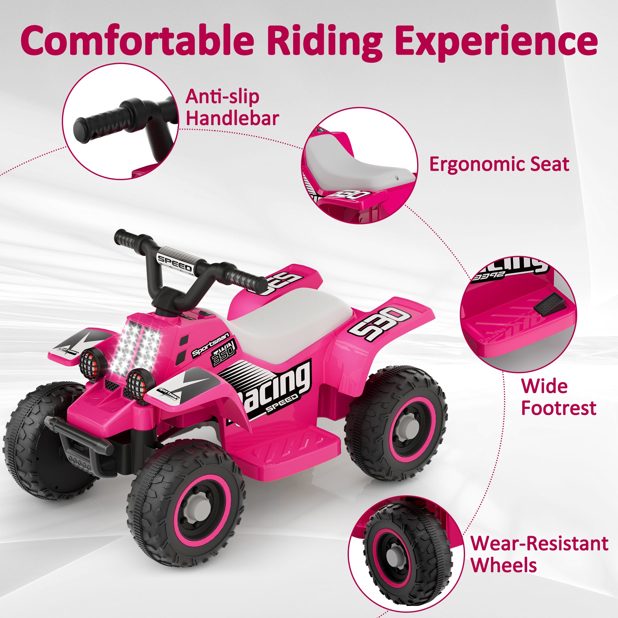 ANPABO 6V 7AH Kids Ride-On ATV - Fun, Safe Gift for Toddlers-rose red