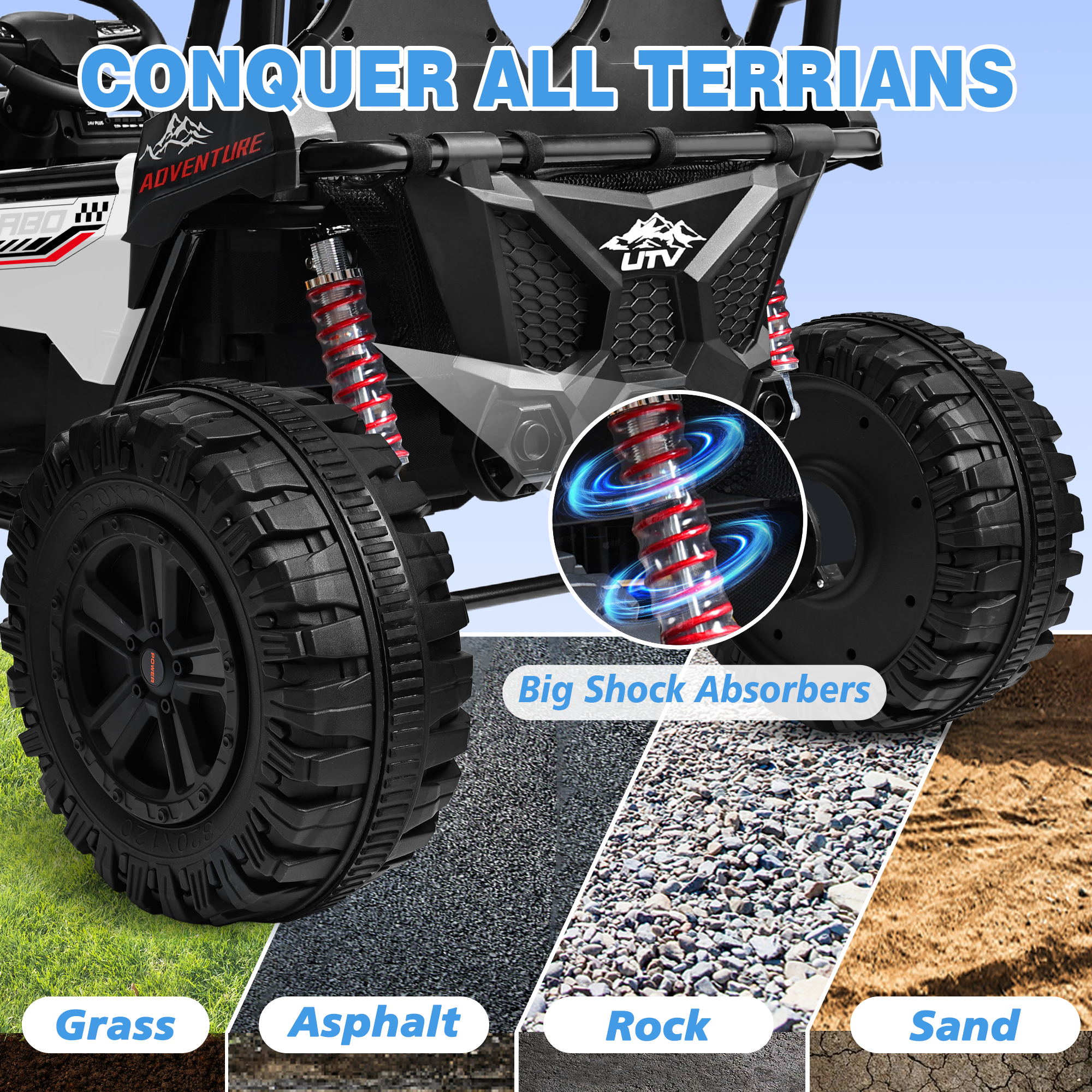 ANPABO All-Terrain 24V Ride-on Buggy UTV 4WD with Remote – White