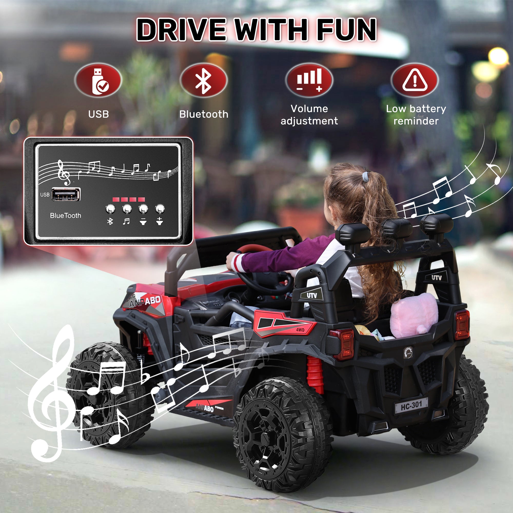 ANPABO All-Terrain 24V Ride-on Buggy 4WD UTV with Remote Control-red
