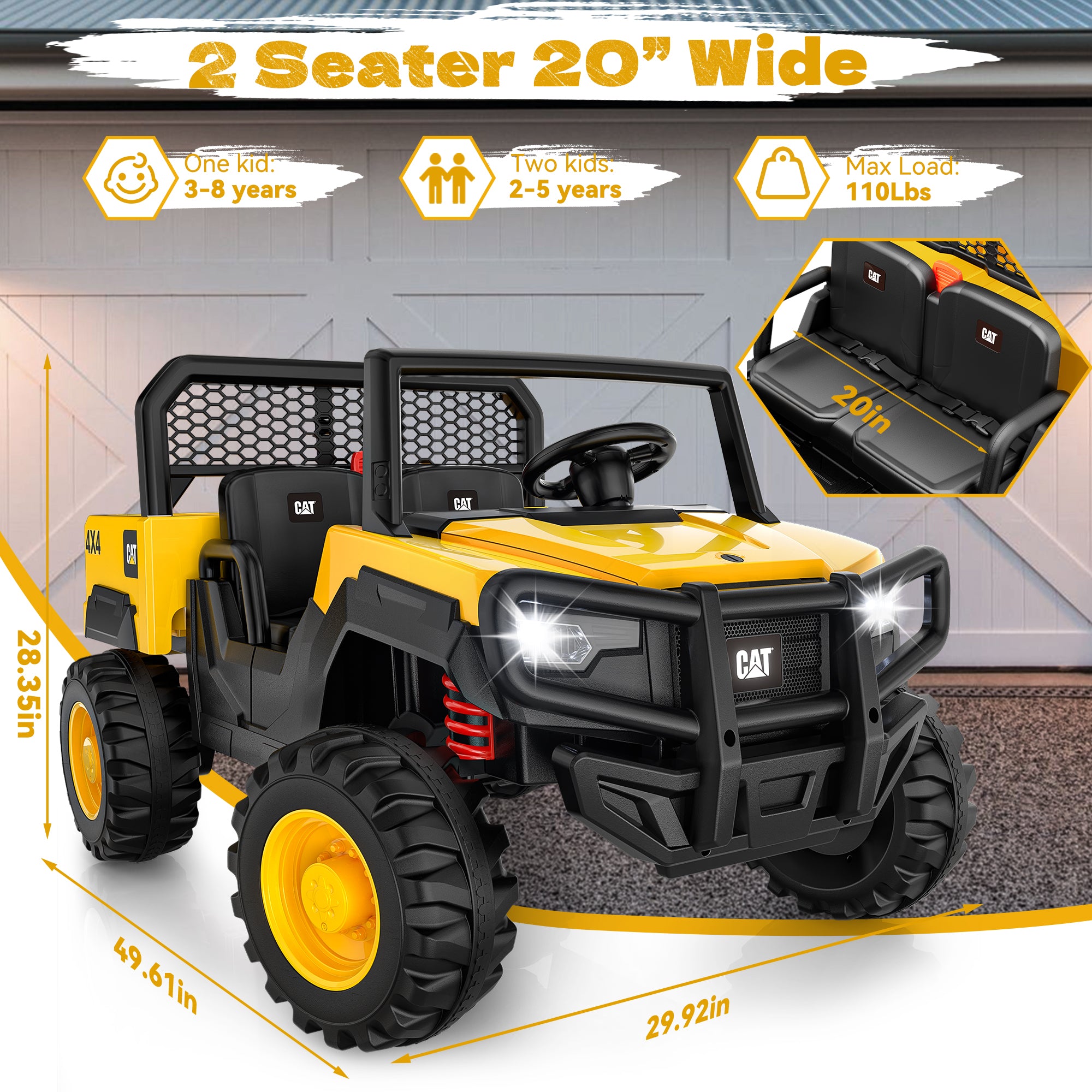 Licensed Caterpillar 24V Ride-on Dump Truck 4WD– Yellow