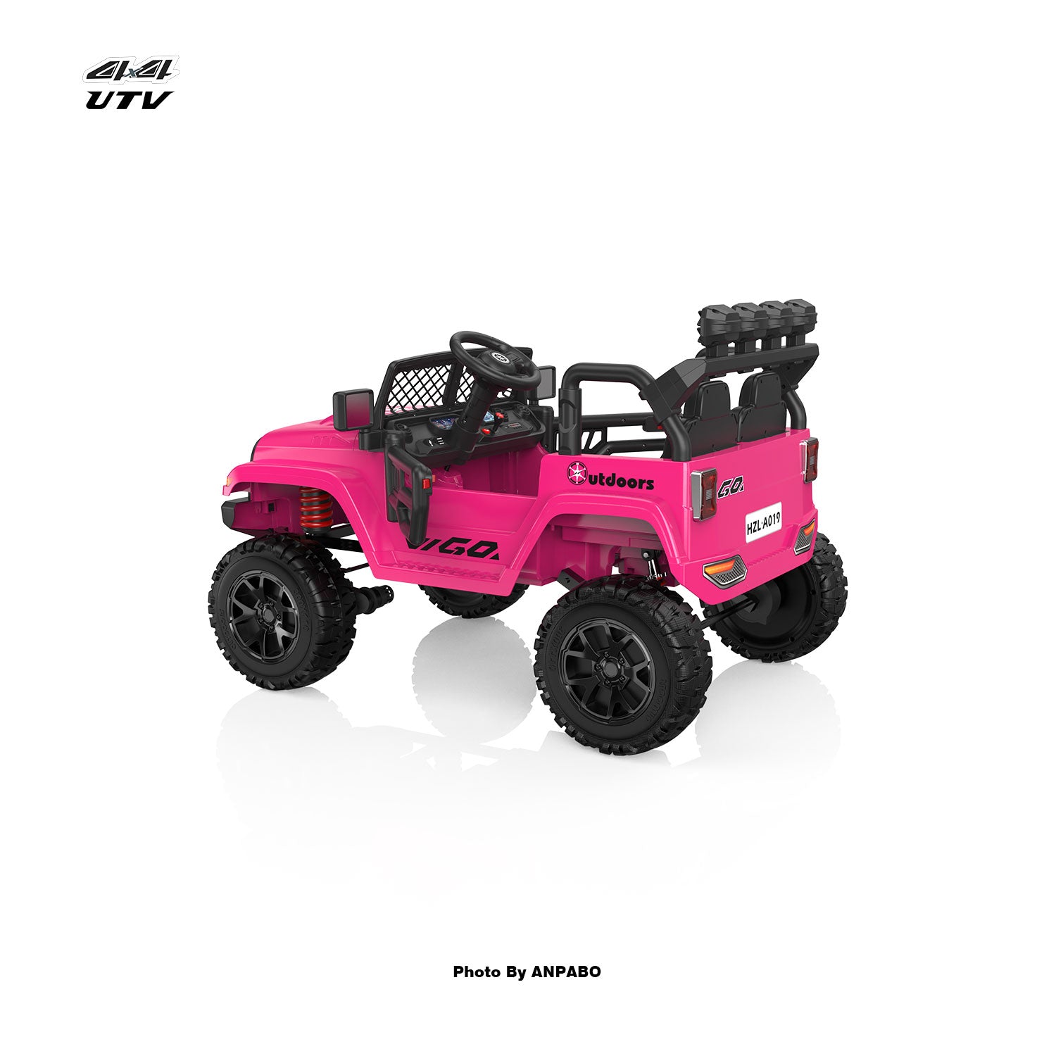 ANPABO 24V UTV Two Seater Jeeps & Trucks With Remote/Bluetooth-rose red