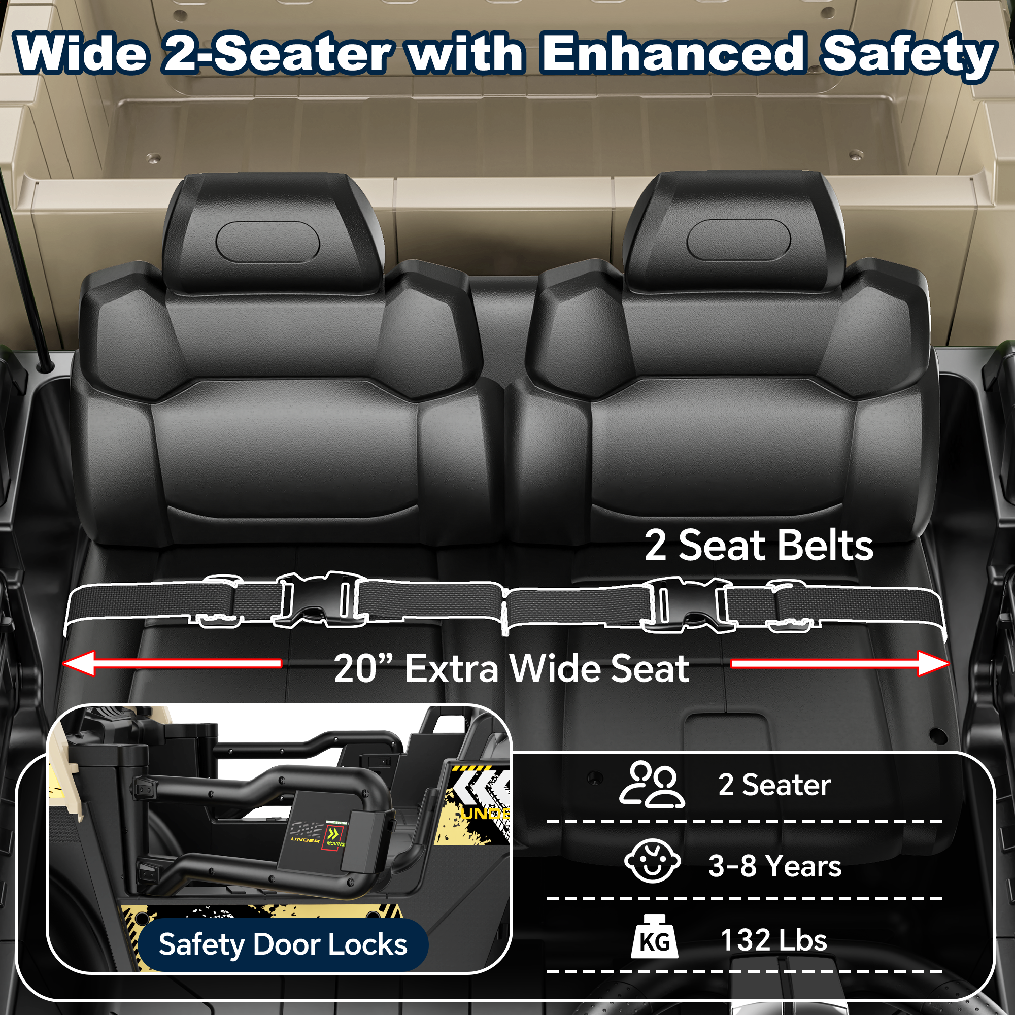 Anpabo 24V Kids Military Dumper: 4WD Auto-Lift Bed, 132 lbs Capacity, 2-Seater-beige