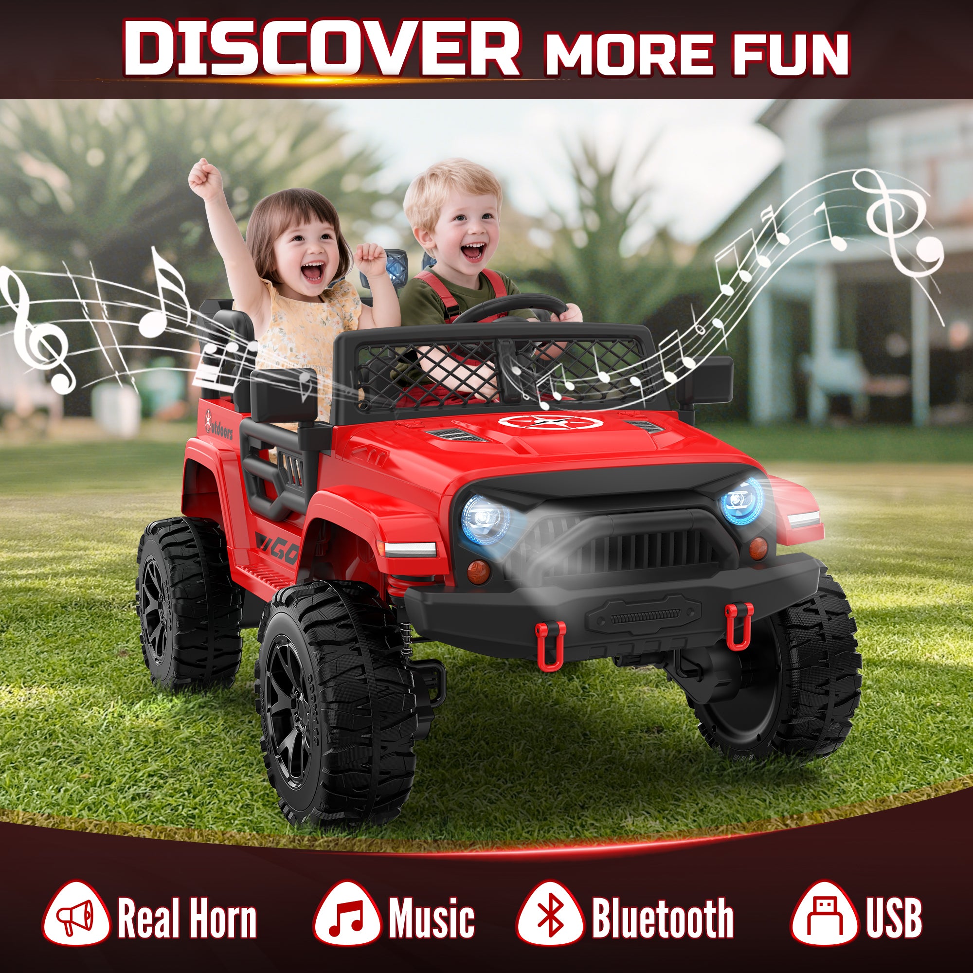 ANPABO 24V UTV Two Seater Jeeps & Trucks With Remote/Bluetooth-red