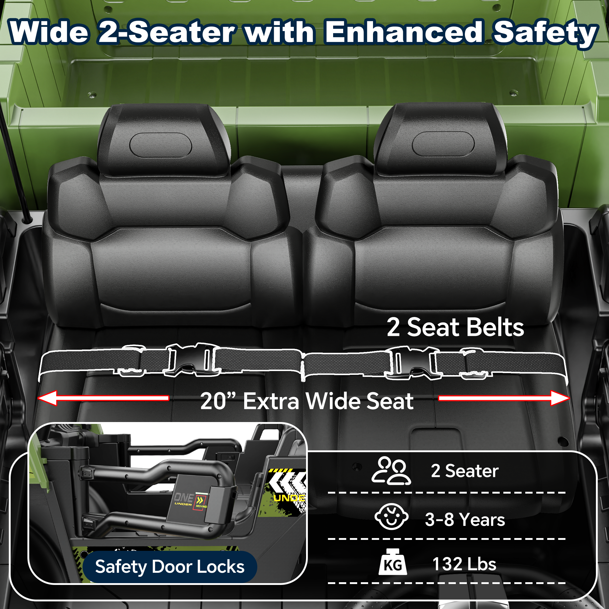 Anpabo 24V Kids Military Dumper: 4WD Auto-Lift Bed, 132 lbs Capacity, 2-Seater-Military Green