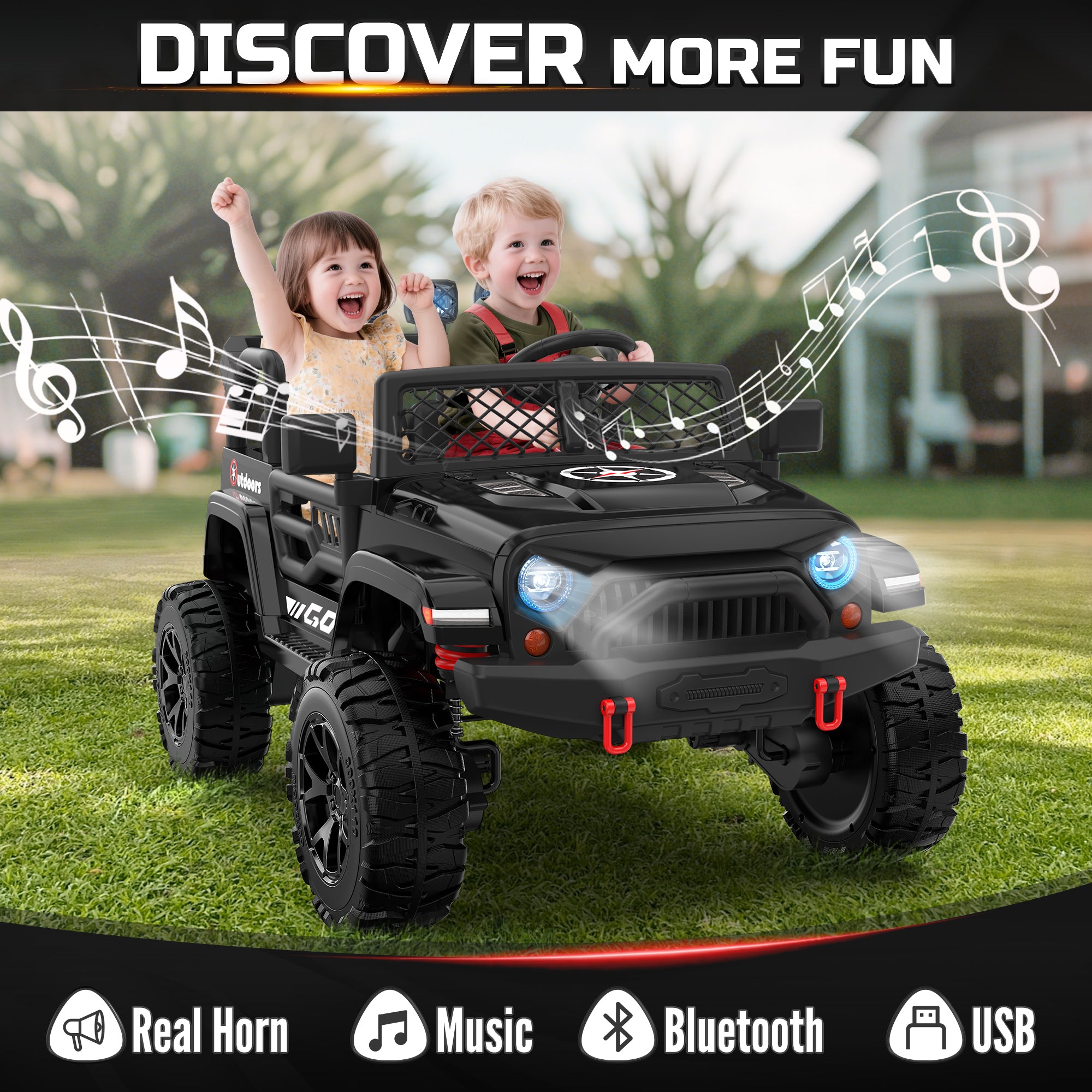 ANPABO 24V UTV Two Seater Jeeps With Remote/Bluetooth-black