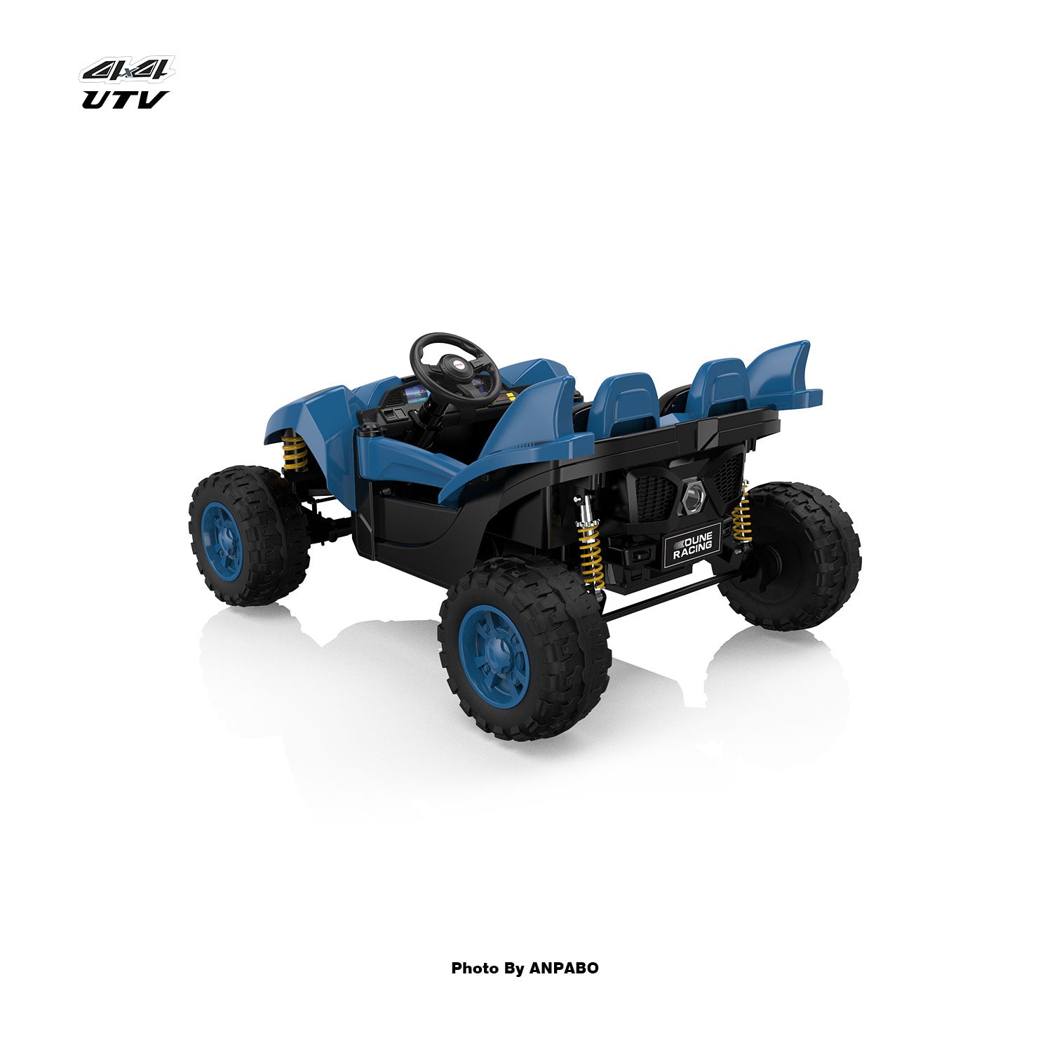 24V 4x4 Bionic Shark Dune Racer: 2-Seater Off-Road UTV with Bluetooth & Parental Remote-blue