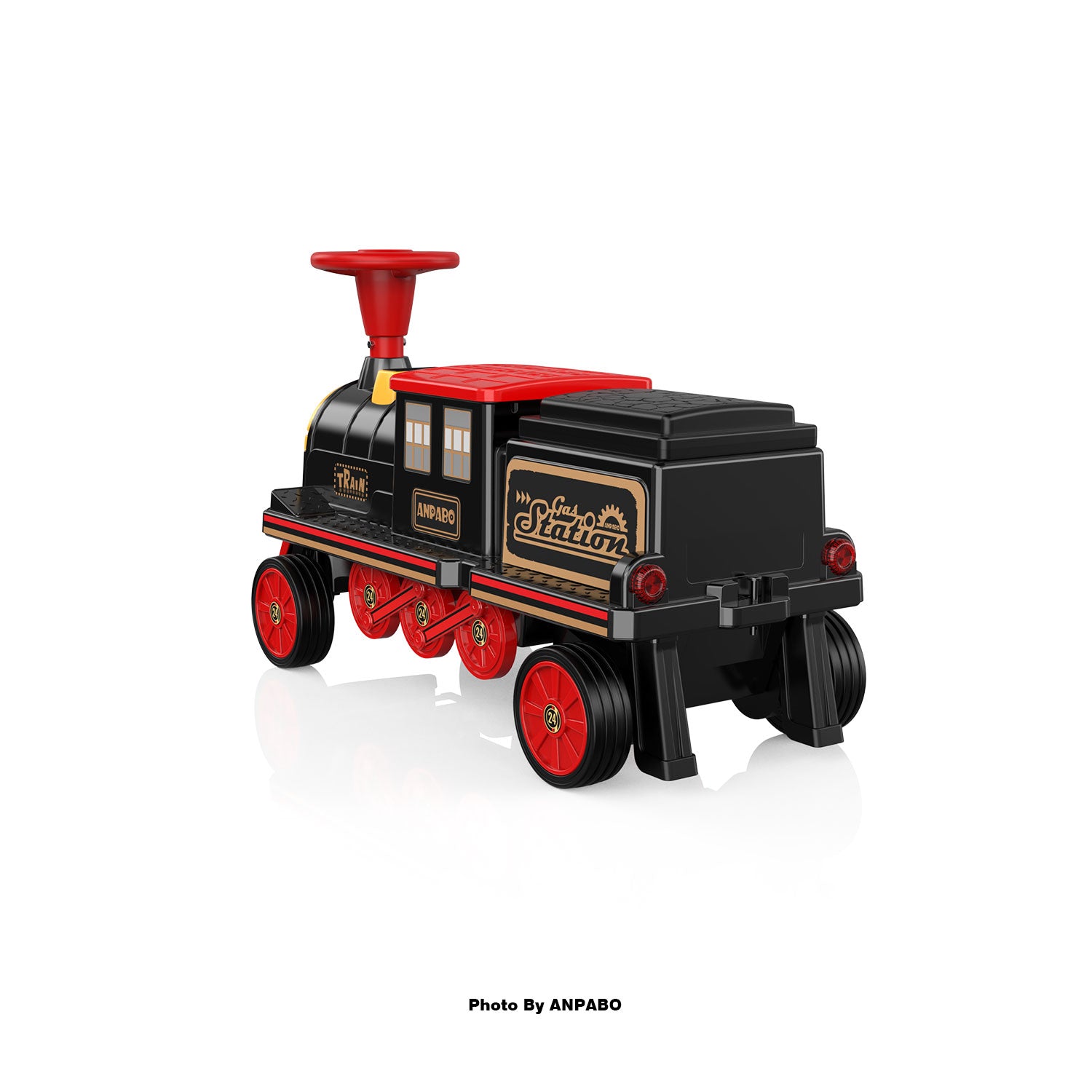 ANPABO 12V Kids Ride-On Train Locomotive–Trackless,2-Seater,Rubber Tires-red