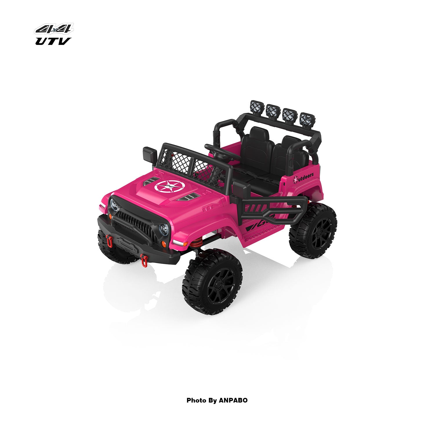 ANPABO 24V UTV Two Seater Jeeps & Trucks With Remote/Bluetooth-rose red