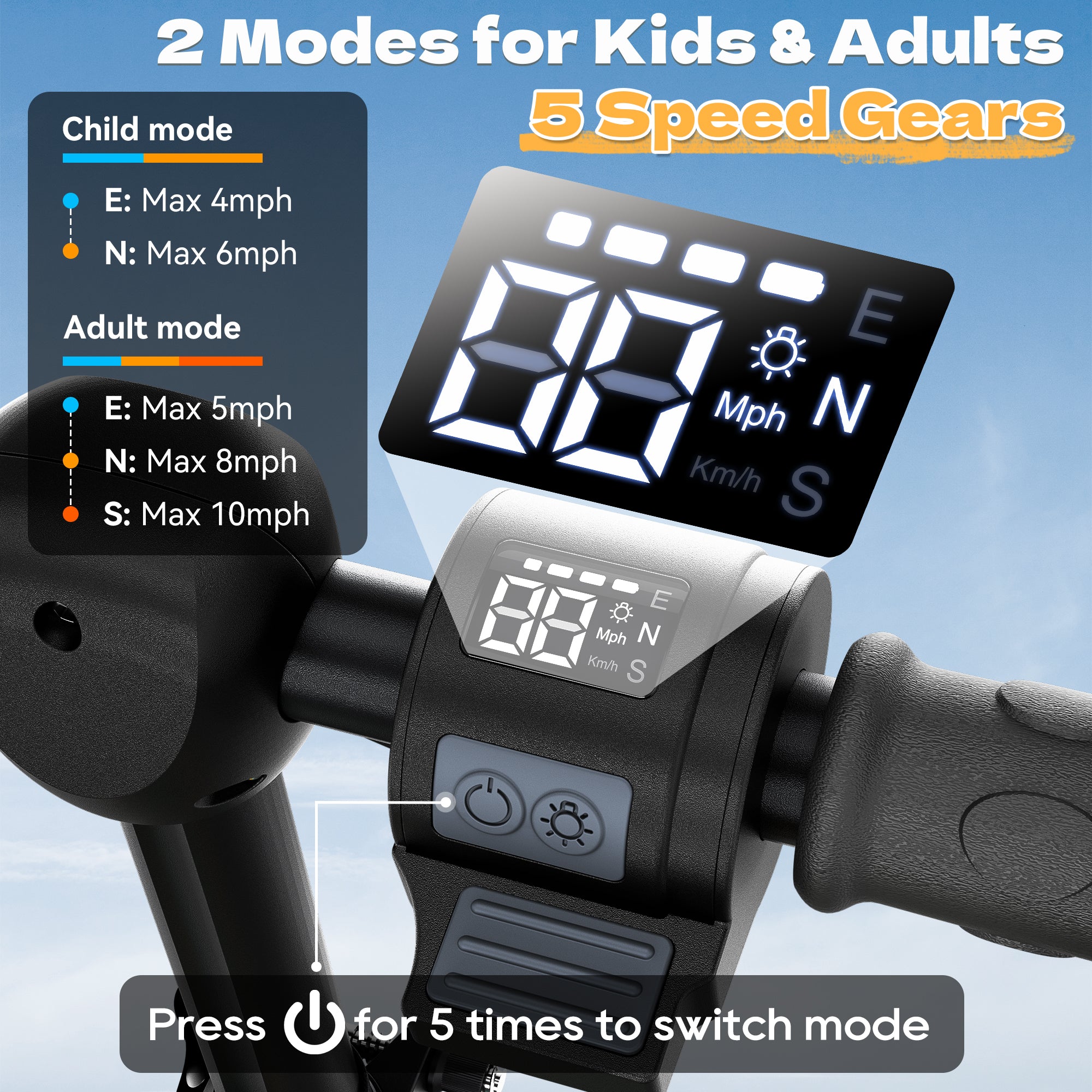 24V Safe 4-Wheel Scooter for kids - LED Light – black Line Pattern