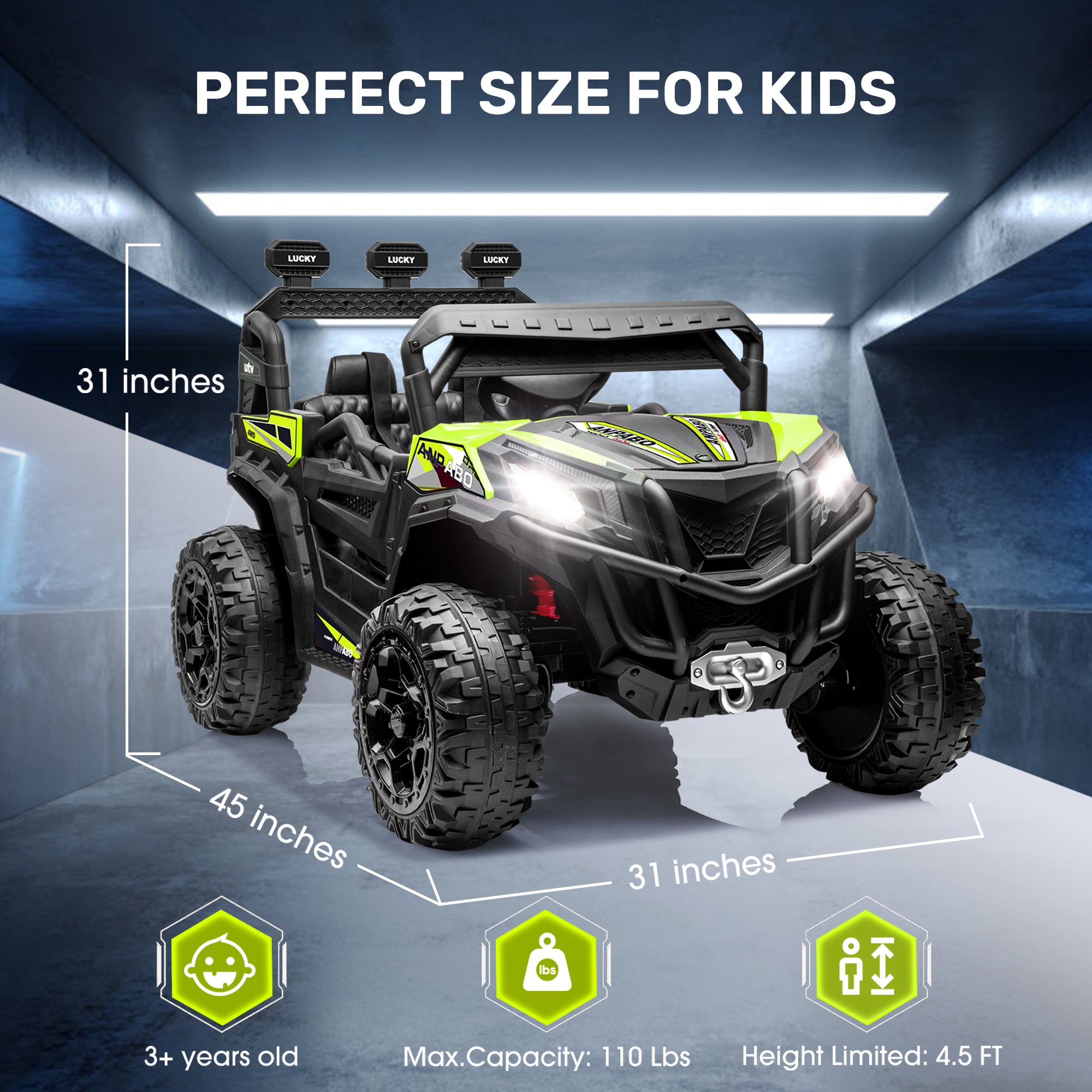 ANPABO All-Terrain 24V Ride-on Buggy 4WD UTV with Remote Control-green