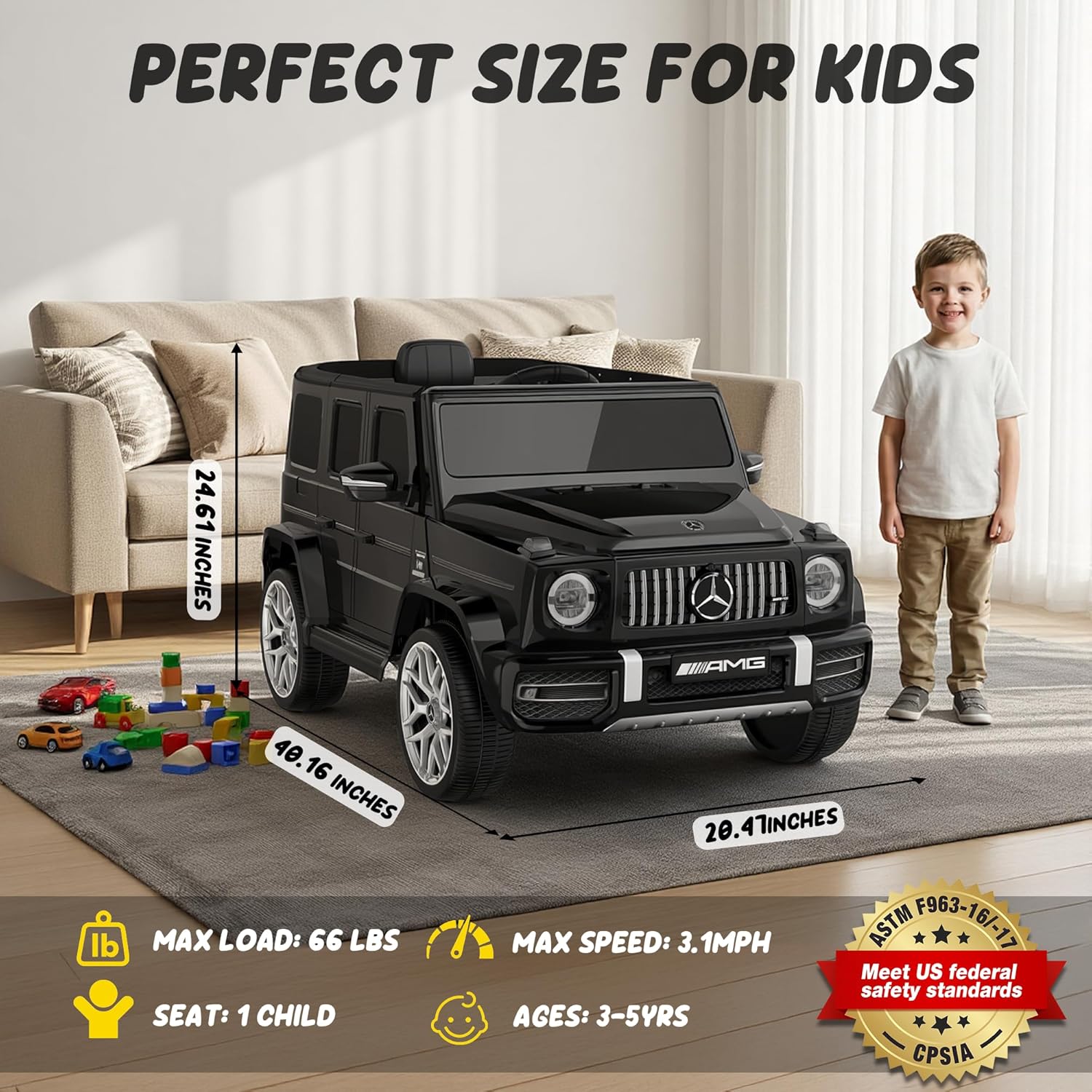 12V Licensed Mercedes-Benz G63 G-Wagon Ride-On-black