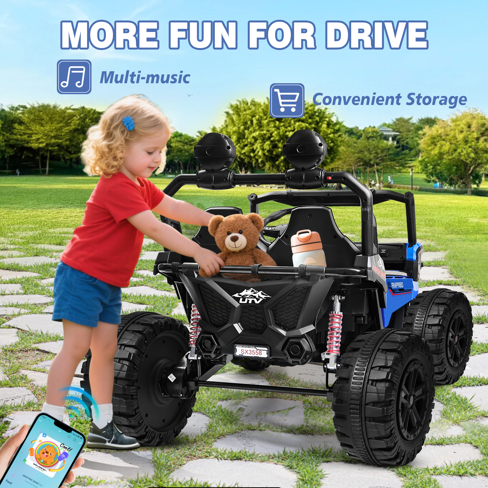 ANPABO All-Terrain 24V Ride-on Buggy UTV 4WD with Remote-blue