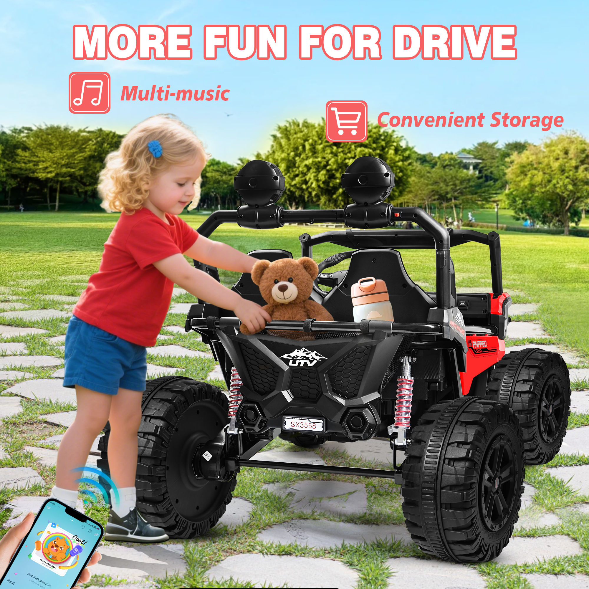 ANPABO All-Terrain 24V Ride-on Buggy UTV 4WD with Remote-red