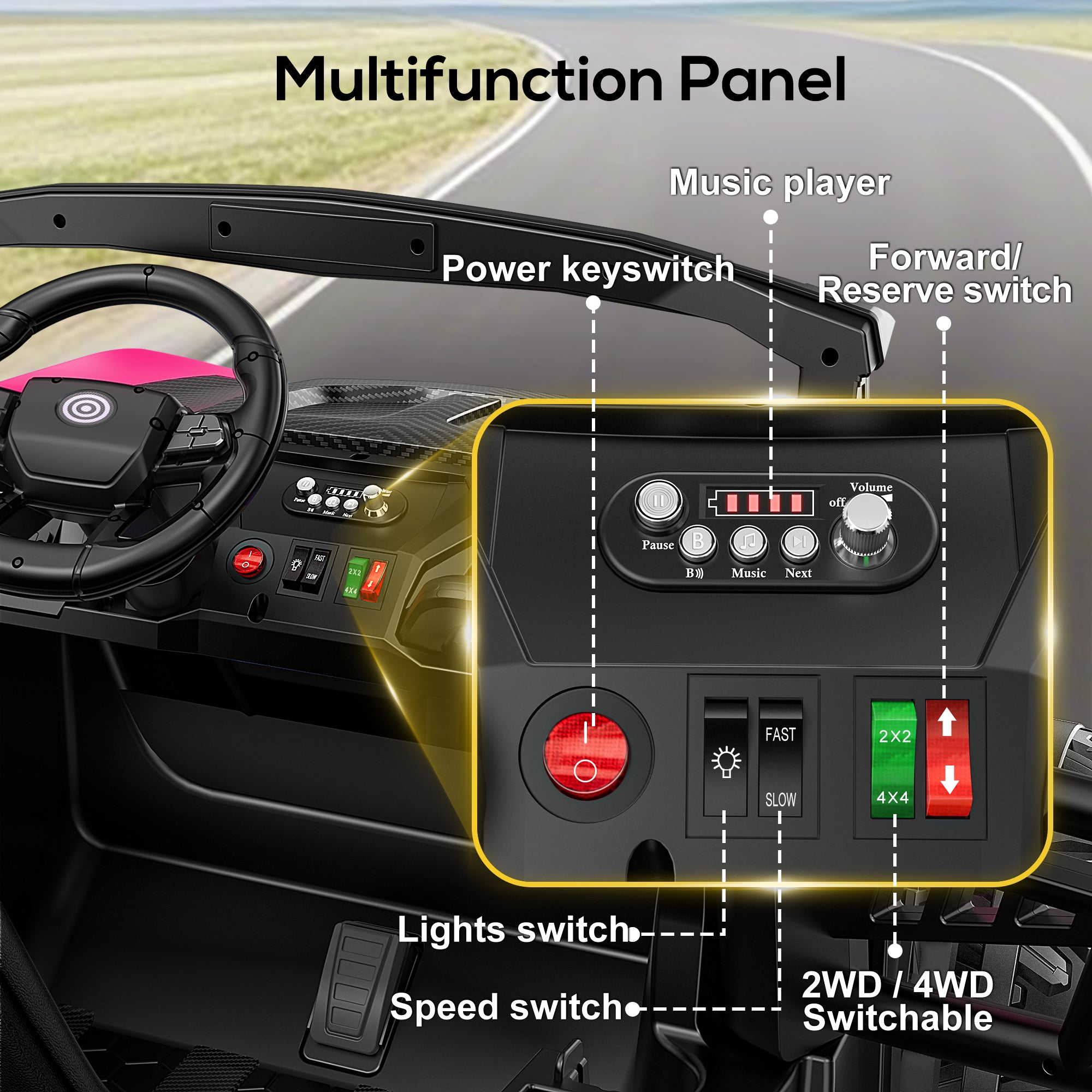 4x200W 24V 2-Seater Ride-on Truck 4WD with EVA Tires-rose red