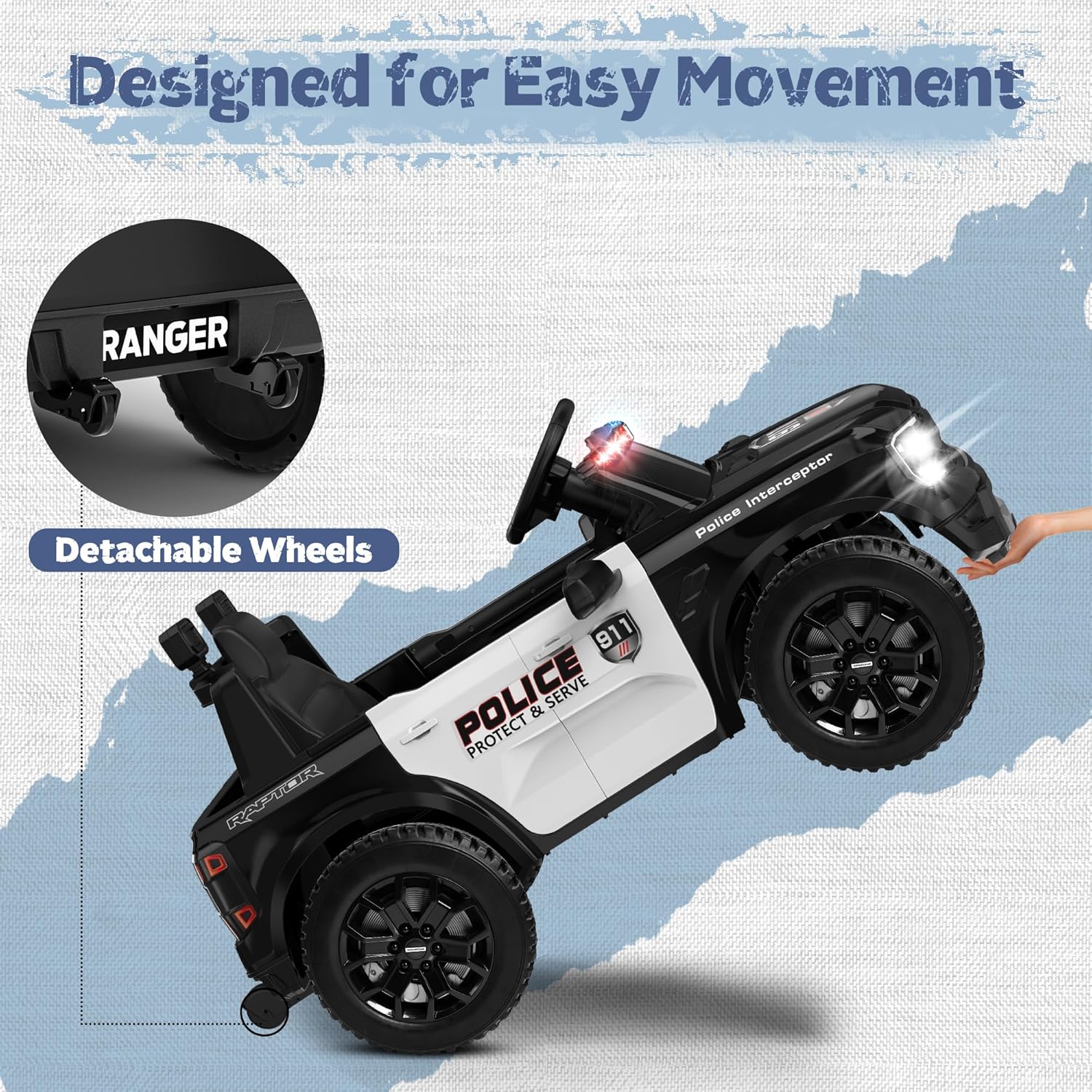 12V Official Licensed Ford Raptor Police Interceptor Ride-On Truck