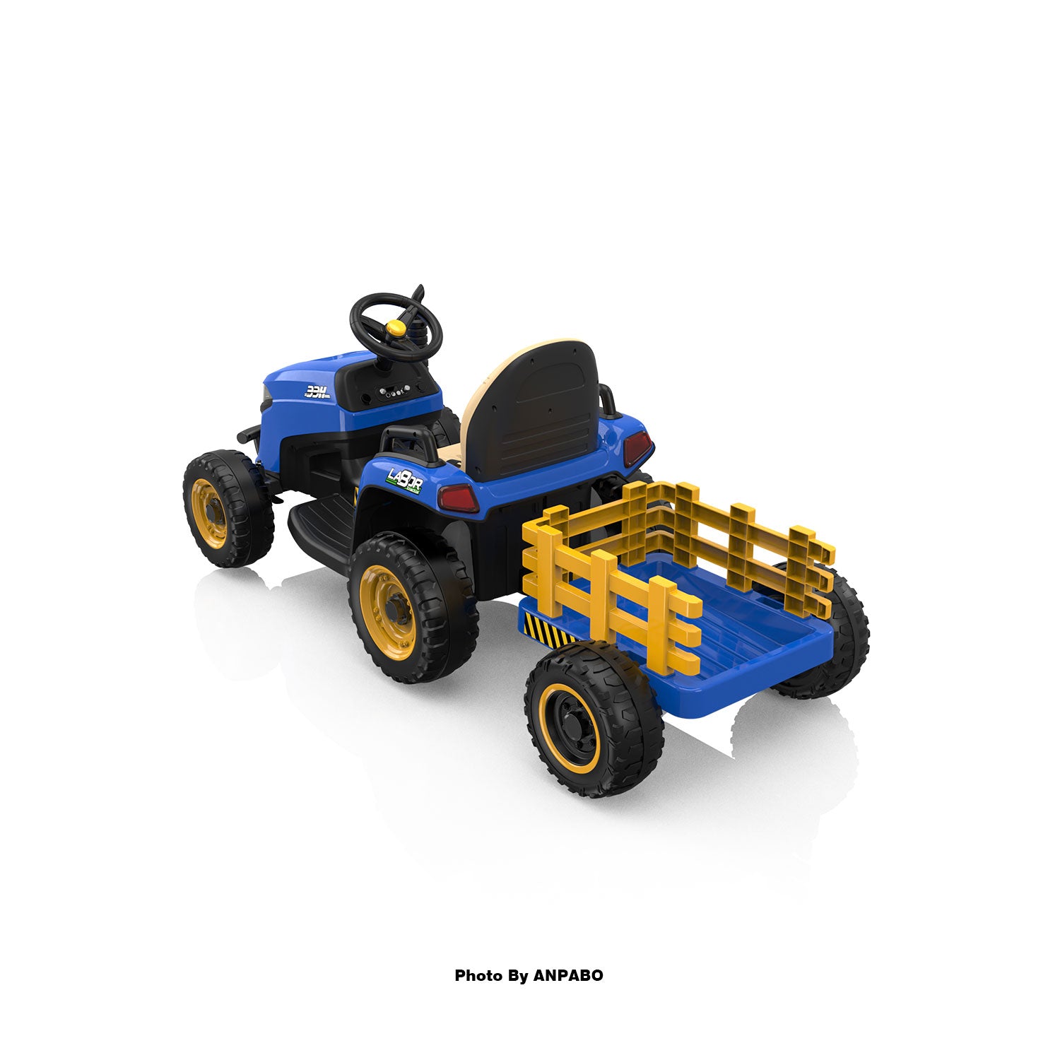 ANPABO 24V Kids Ride-On Tractor with Trailer-blue