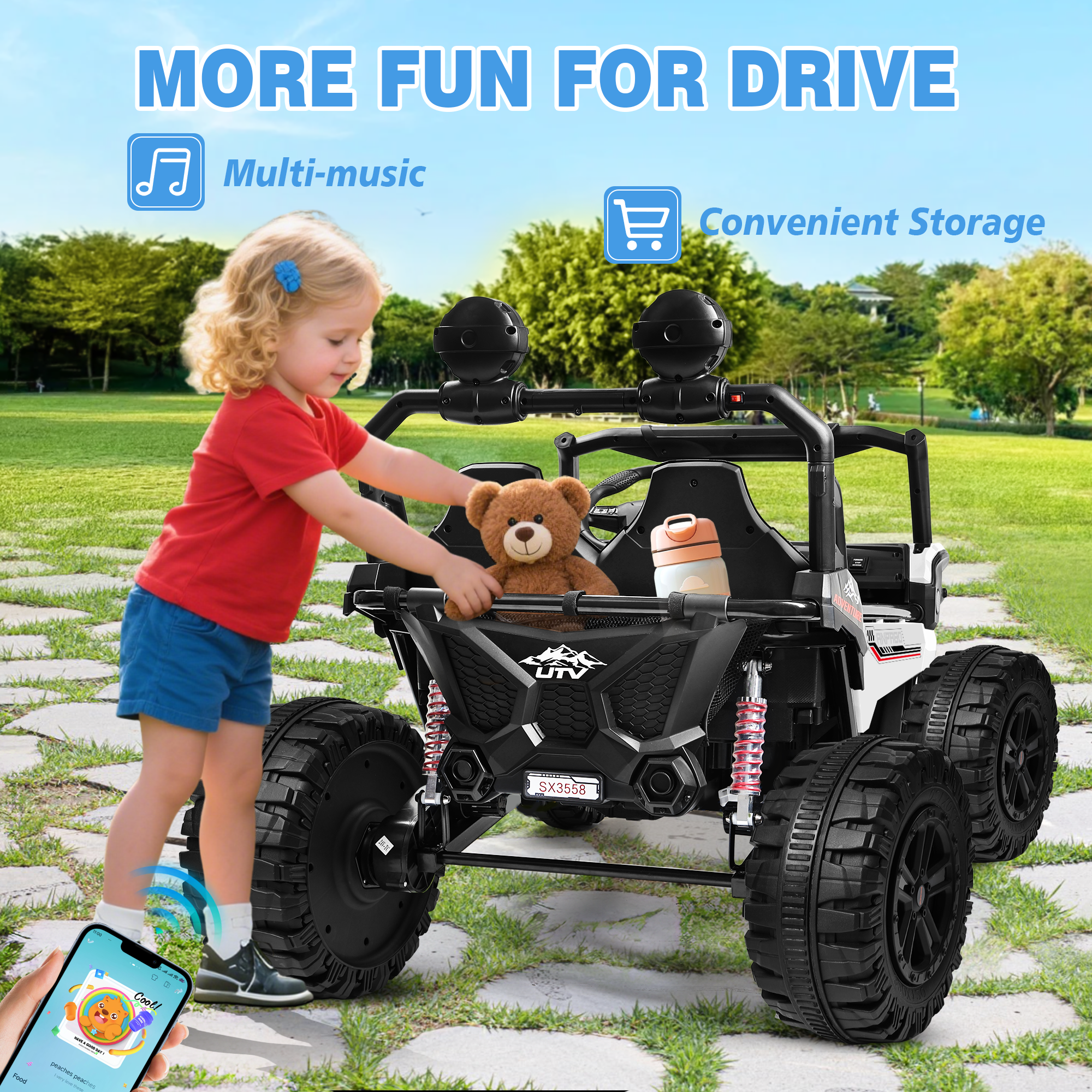 ANPABO All-Terrain 24V Ride-on Buggy UTV 4WD with Remote – White