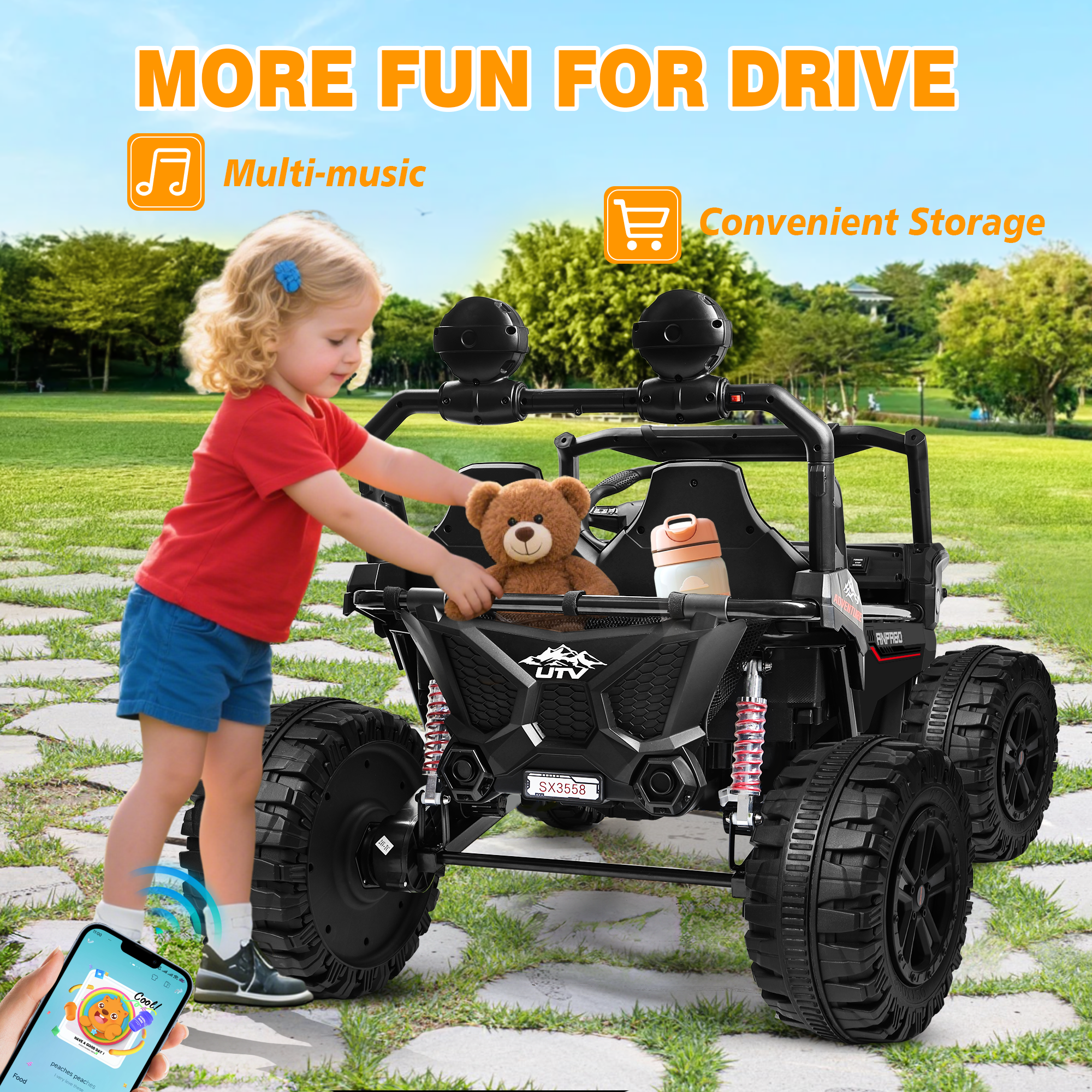 ANPABO All-Terrain 24V Ride-on Buggy UTV 4WD with Remote-black
