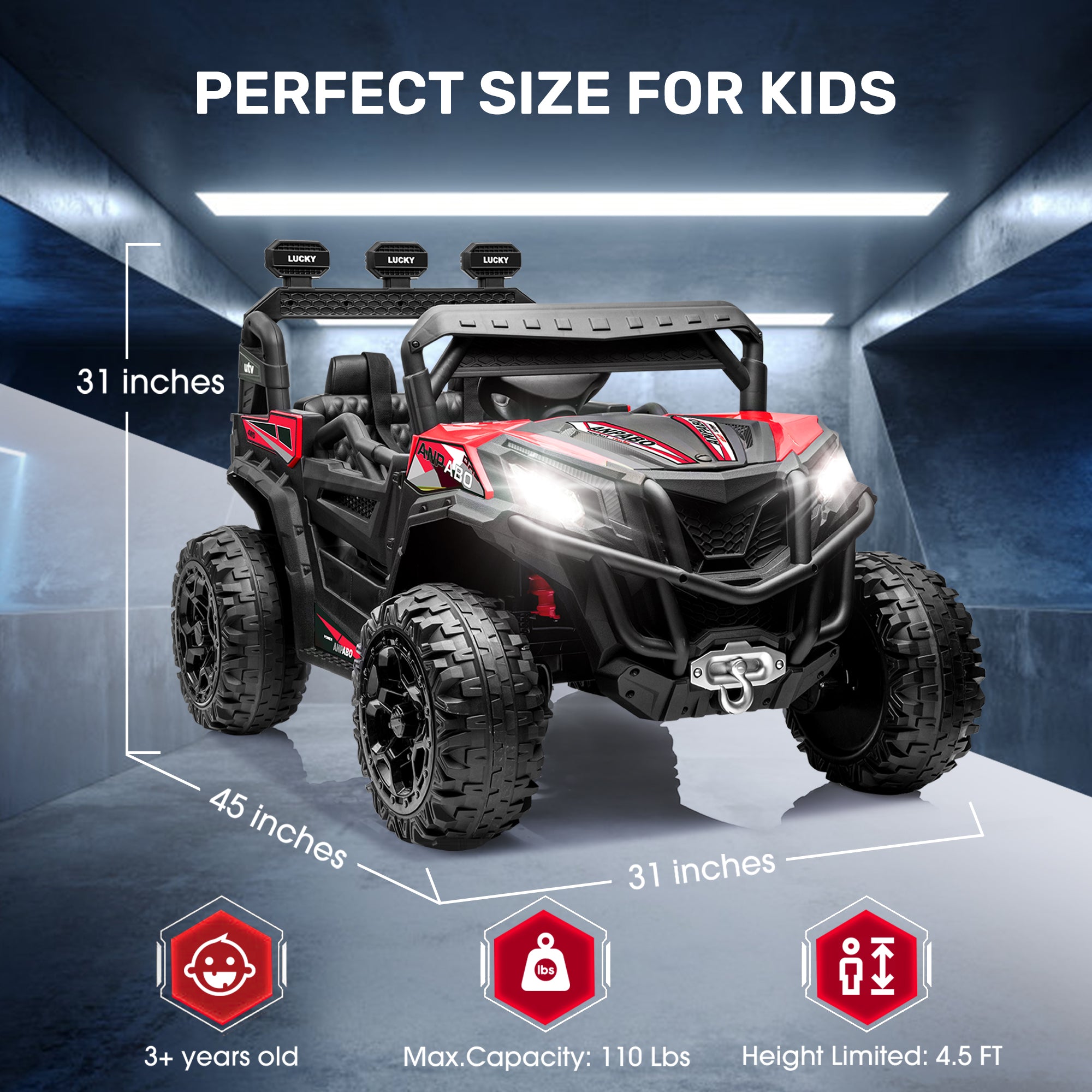 ANPABO All-Terrain 24V Ride-on Buggy 4WD UTV with Remote Control-red