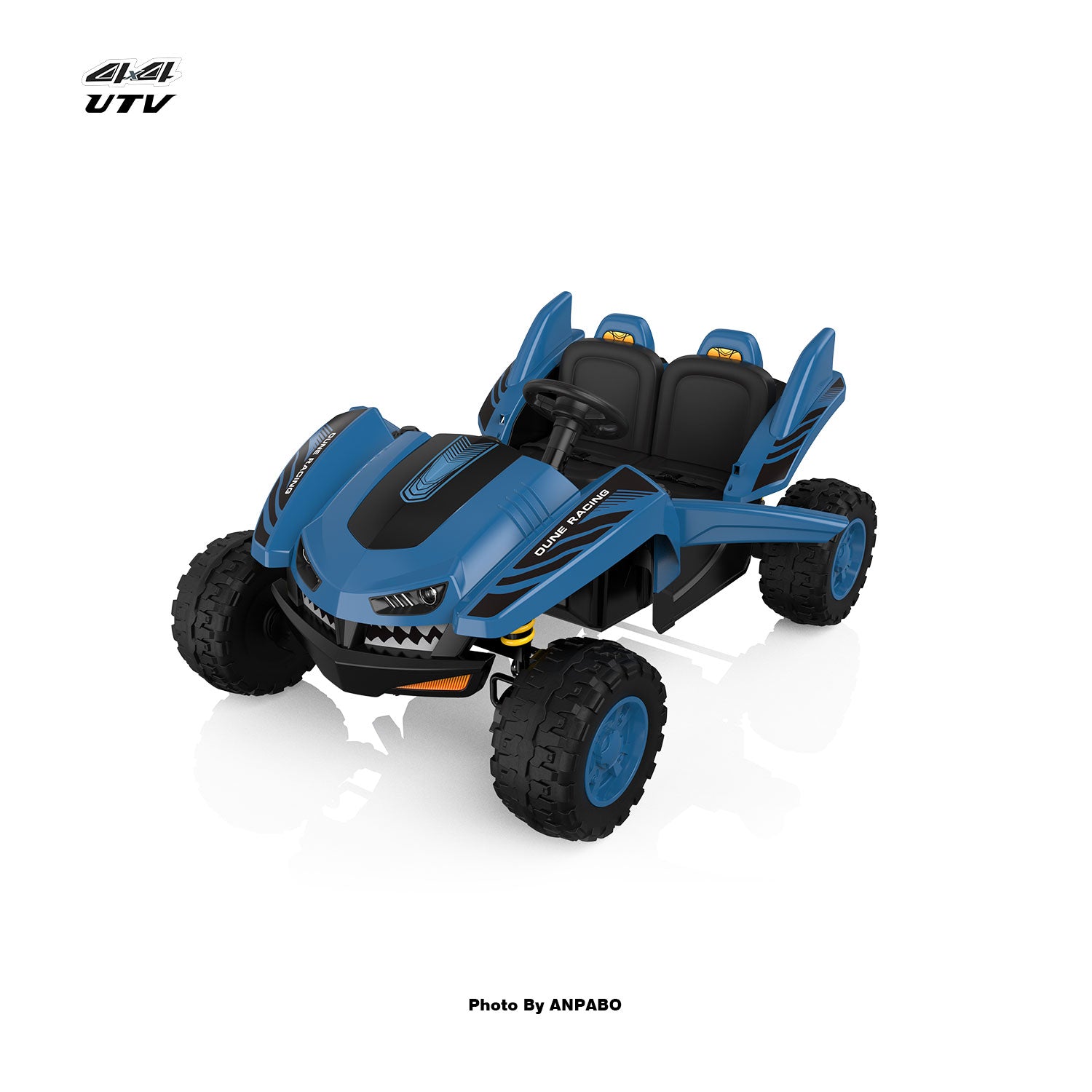 24V 4x4 Bionic Shark Dune Racer: 2-Seater Off-Road UTV with Bluetooth & Parental Remote-blue