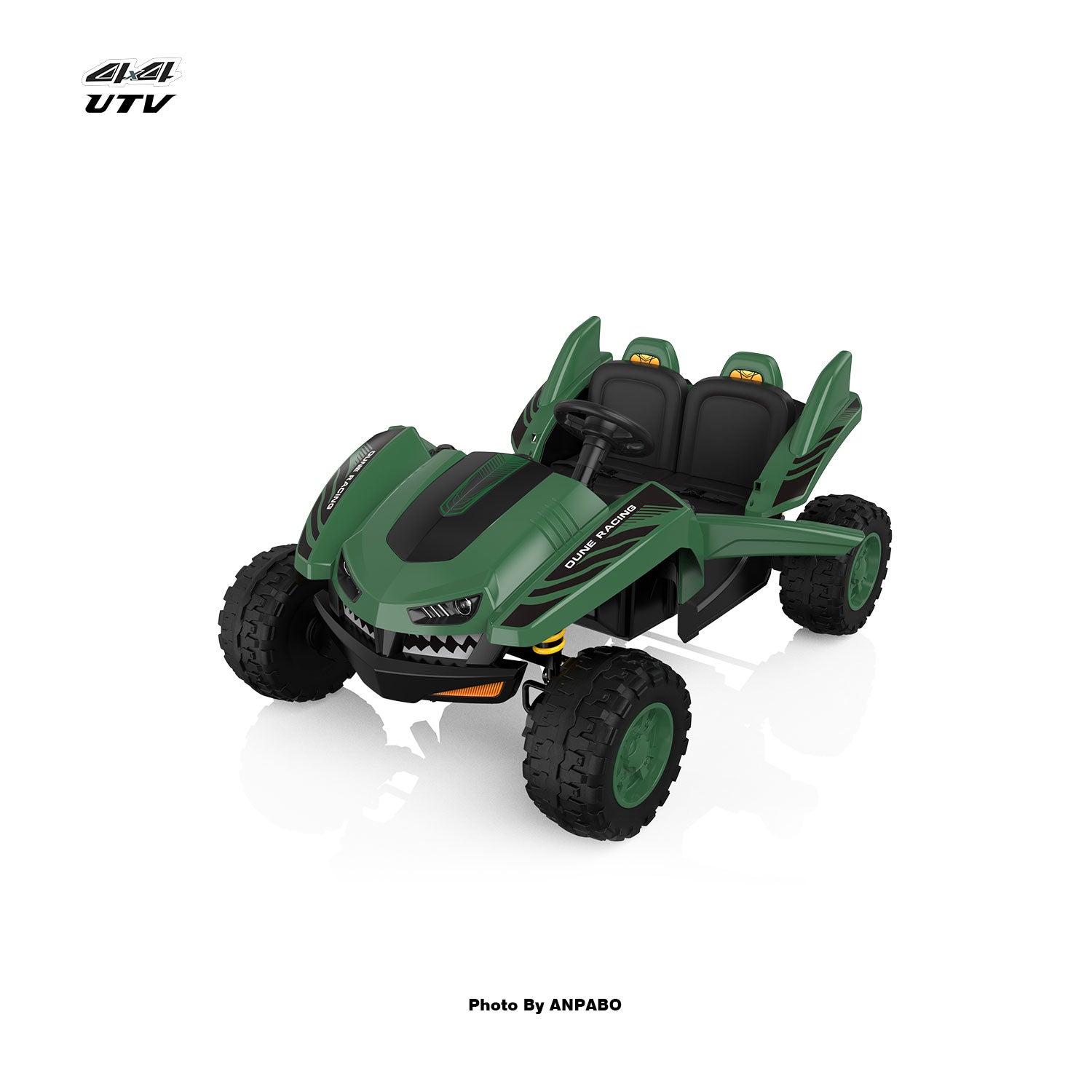 24V 4x4 Bionic Shark Dune Racer: 2-Seater Off-Road UTV with Bluetooth & Parental Remote-green