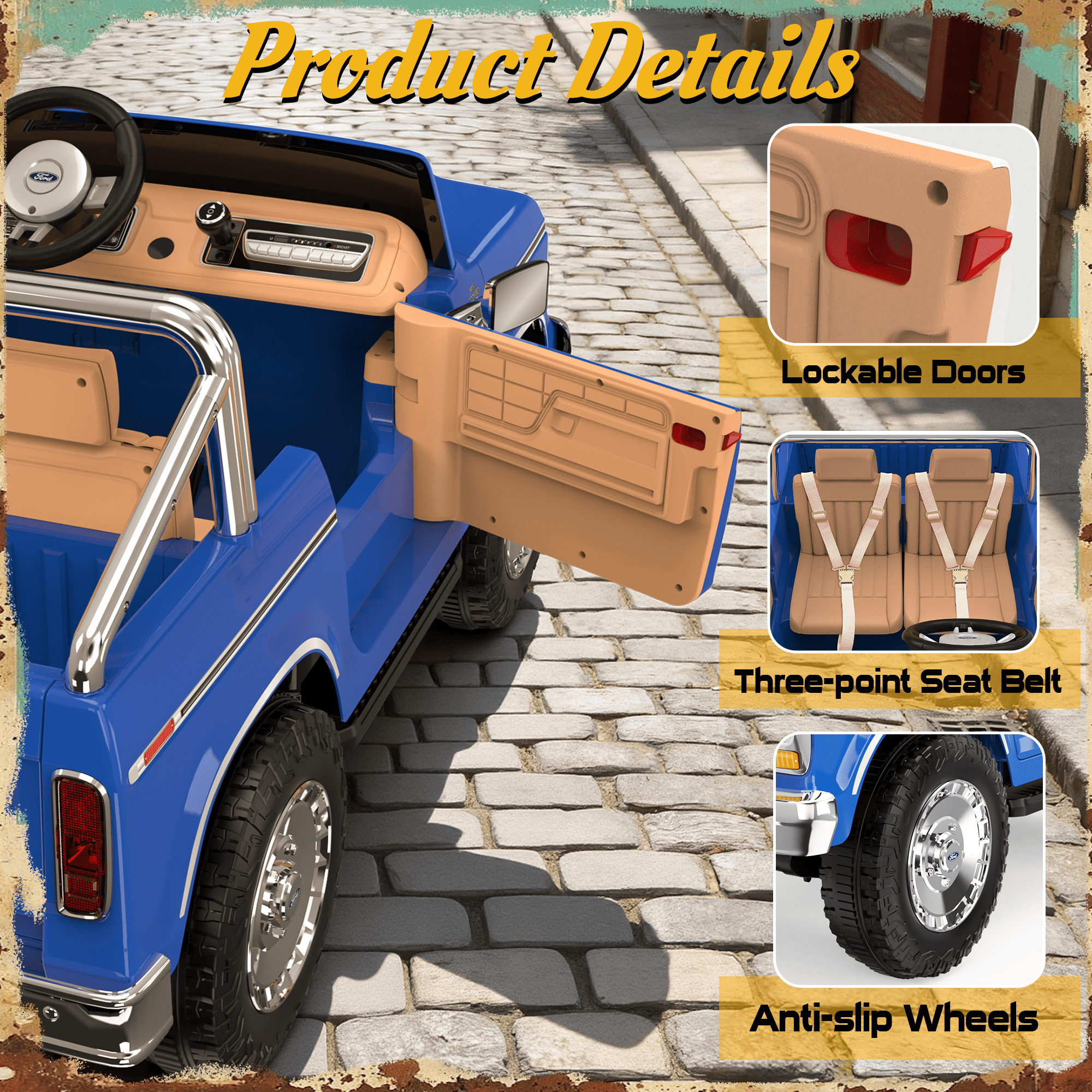 24V Classic Ford F-150: Blue Retro Legend, Ready for Dual Adventures-blue