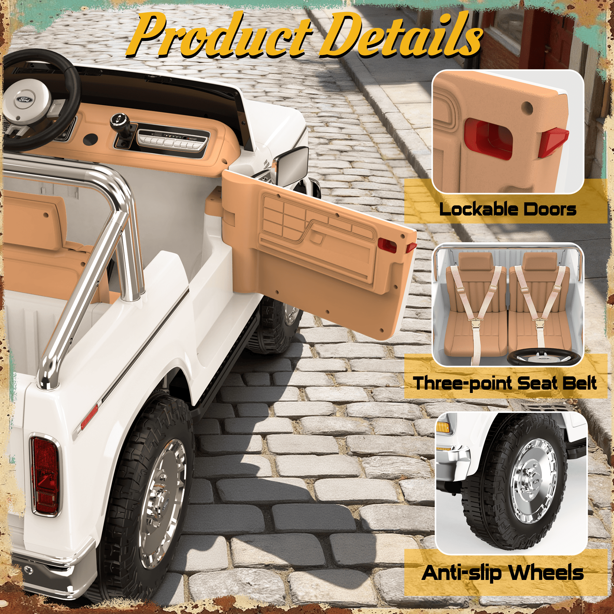 24V Classic Ford F-150: White Retro Legend, Ready for Dual Adventures-white