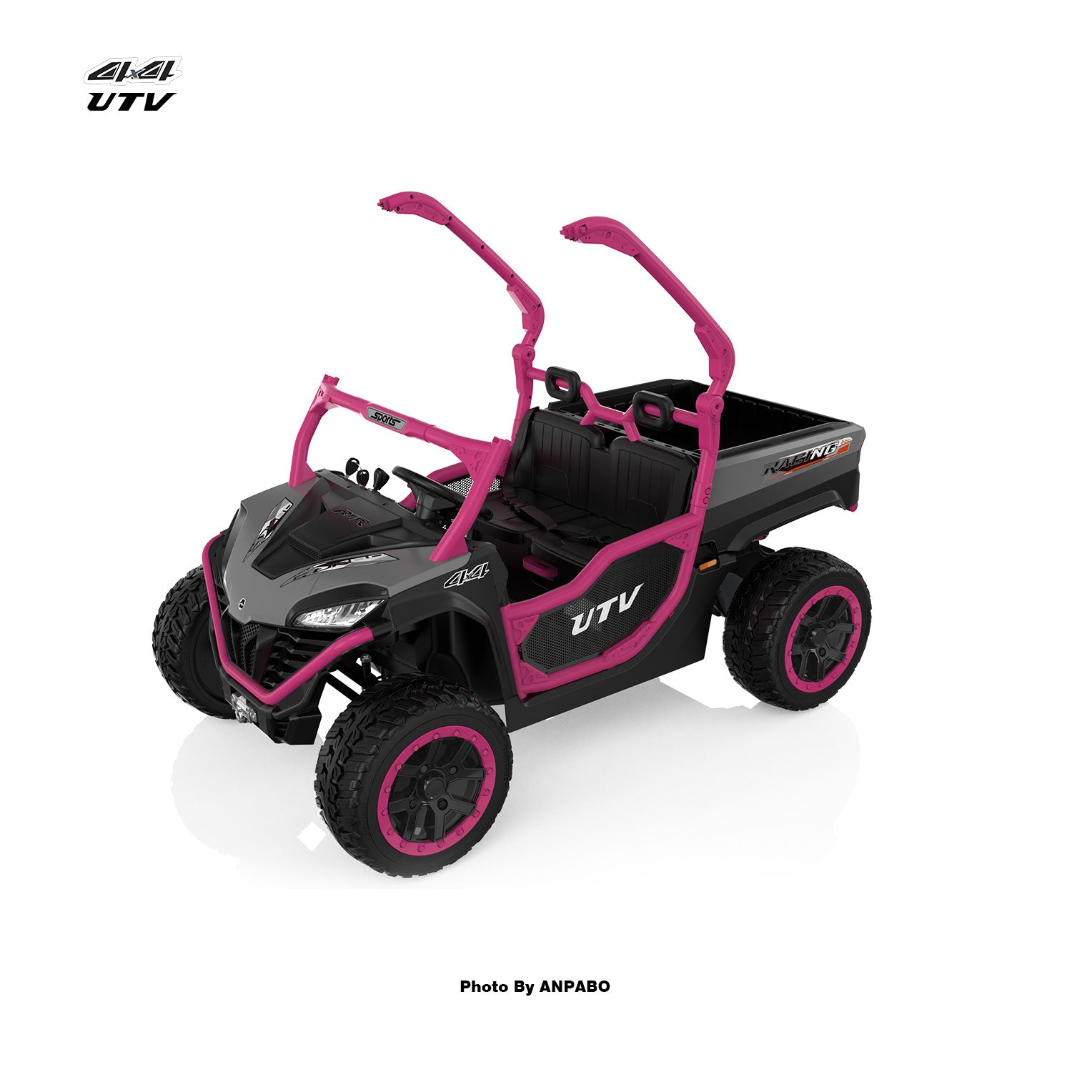 24V All-in-One Utility Ride-On: 4WD Dump Truck & Off-Road UTV with Remote (2-Seater)-Rose Red