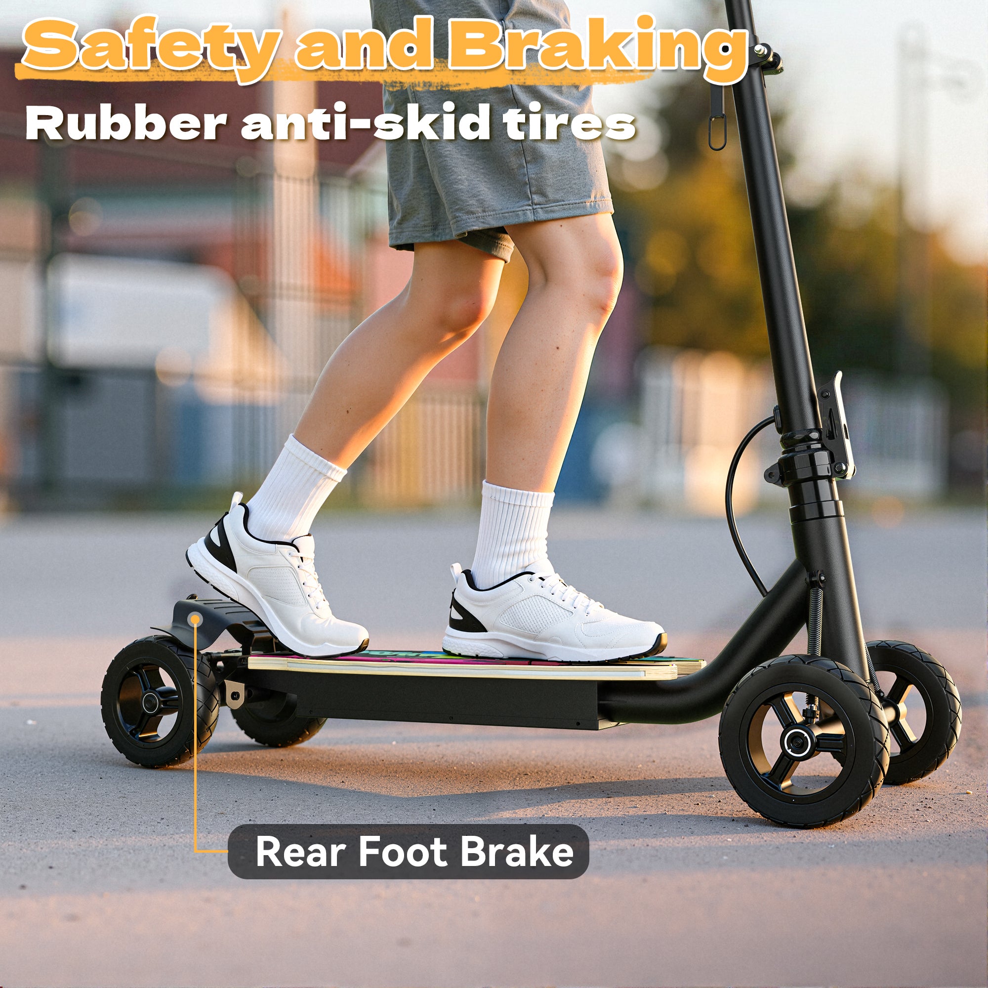 24V Safe 4-Wheel Scooter for kids - LED Light – black Line Pattern