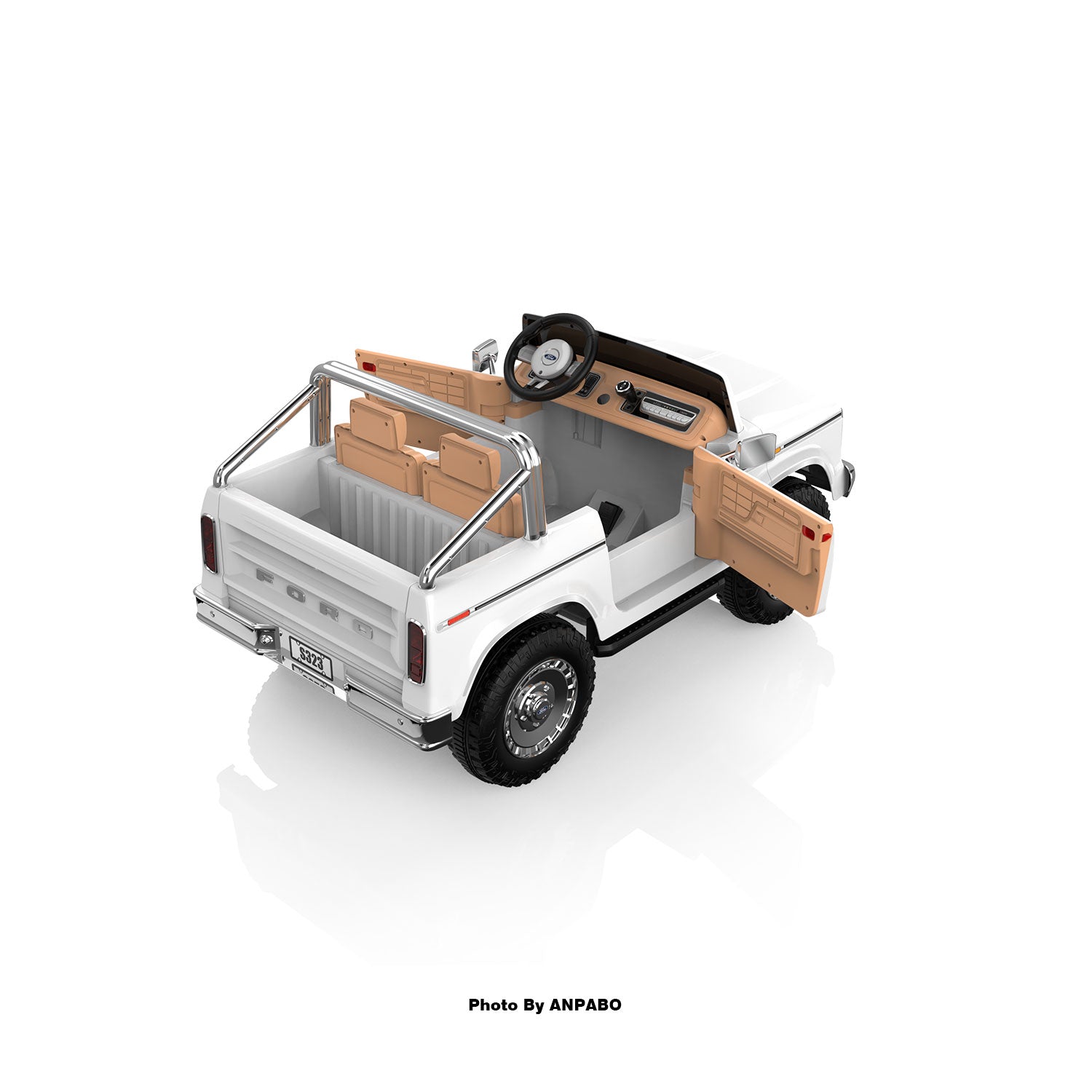 24V Classic Ford Bronco: White Retro Legend, Ready for Dual Adventures-white
