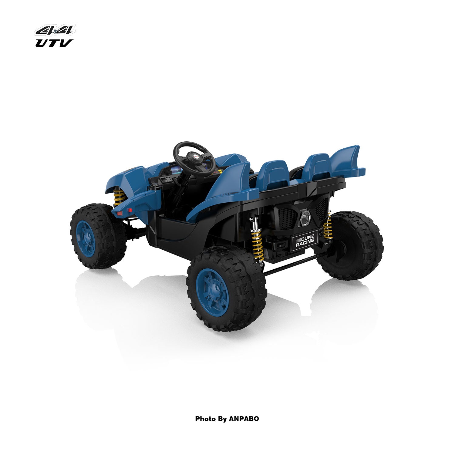 24V 4x4 Bionic Shark Dune Racer: 2-Seater Off-Road UTV with Bluetooth & Parental Remote-blue