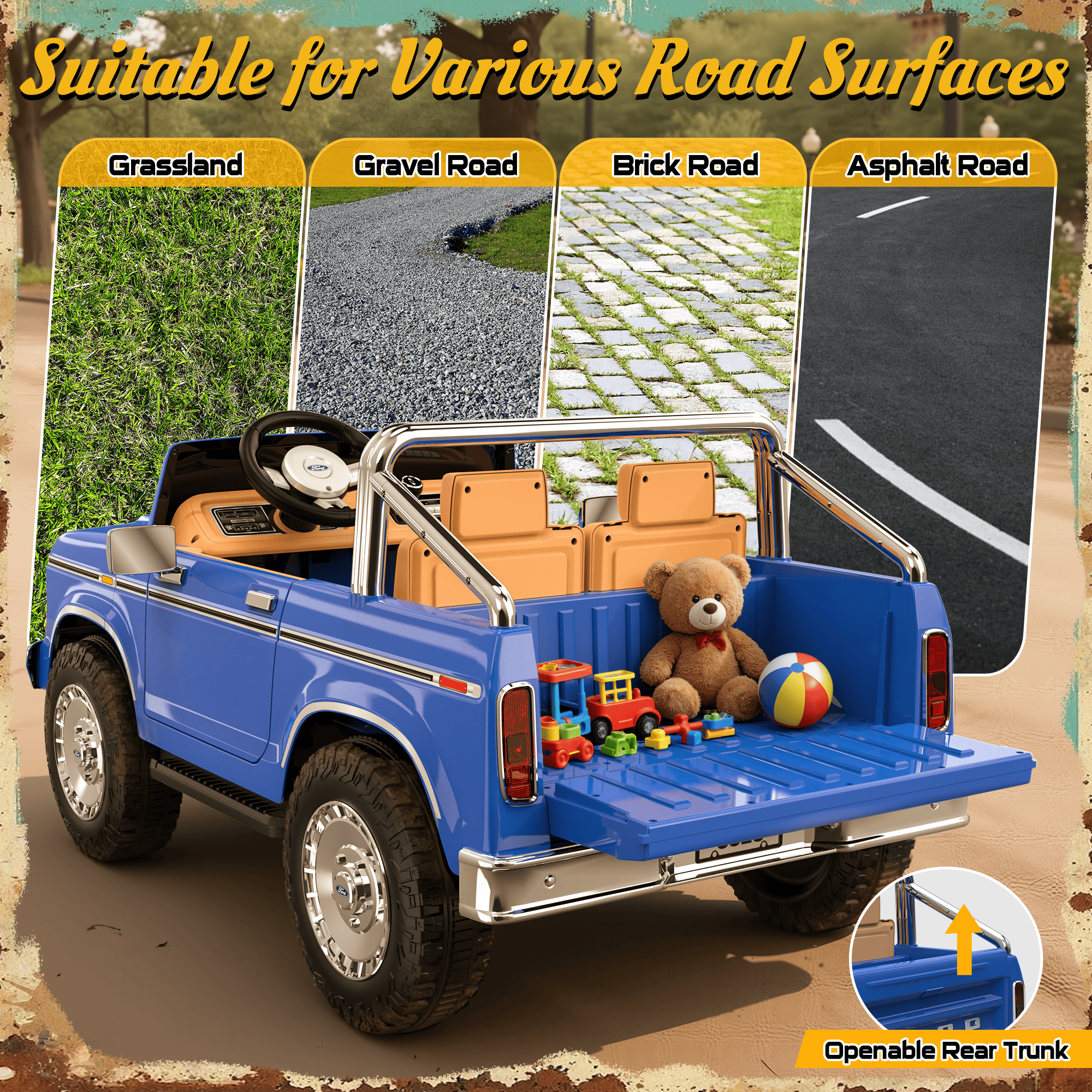 24V Classic Ford F-150: Blue Retro Legend, Ready for Dual Adventures-blue