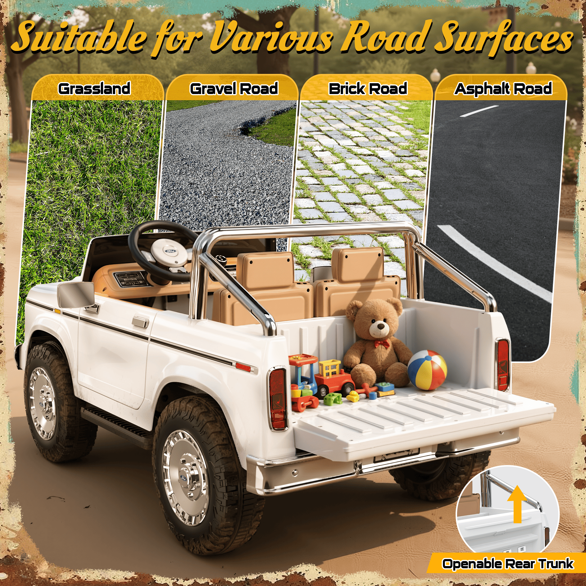 24V Classic Ford F-150: White Retro Legend, Ready for Dual Adventures-white