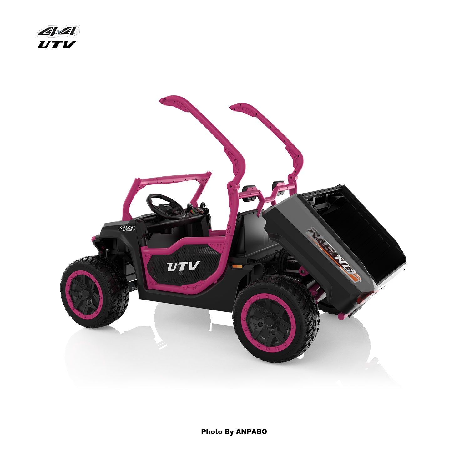 24V All-in-One Utility Ride-On: 4WD Dump Truck & Off-Road UTV with Remote (2-Seater)-Rose Red