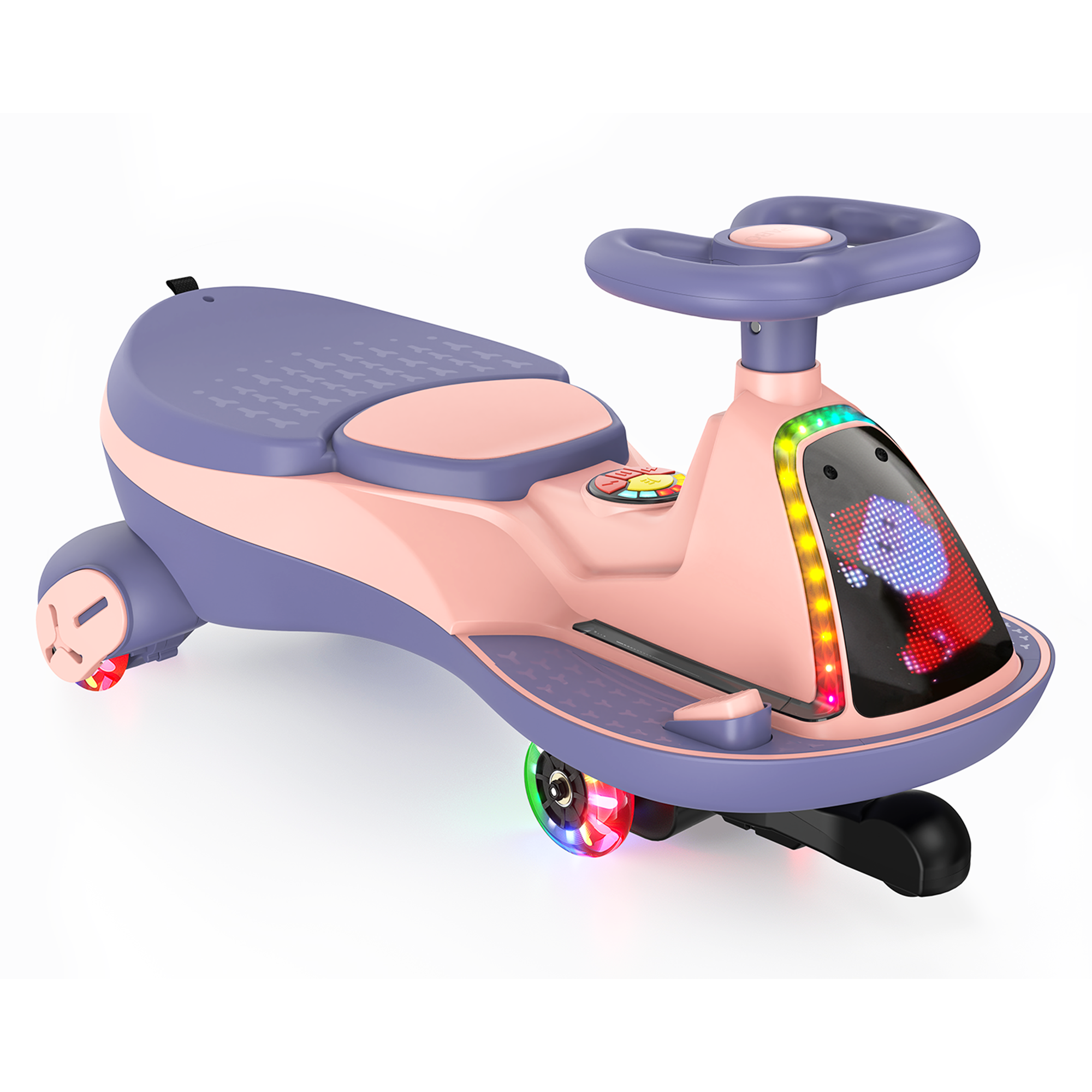 12V Electric Wiggle Car with LED Screen & Music for Kids-Pink