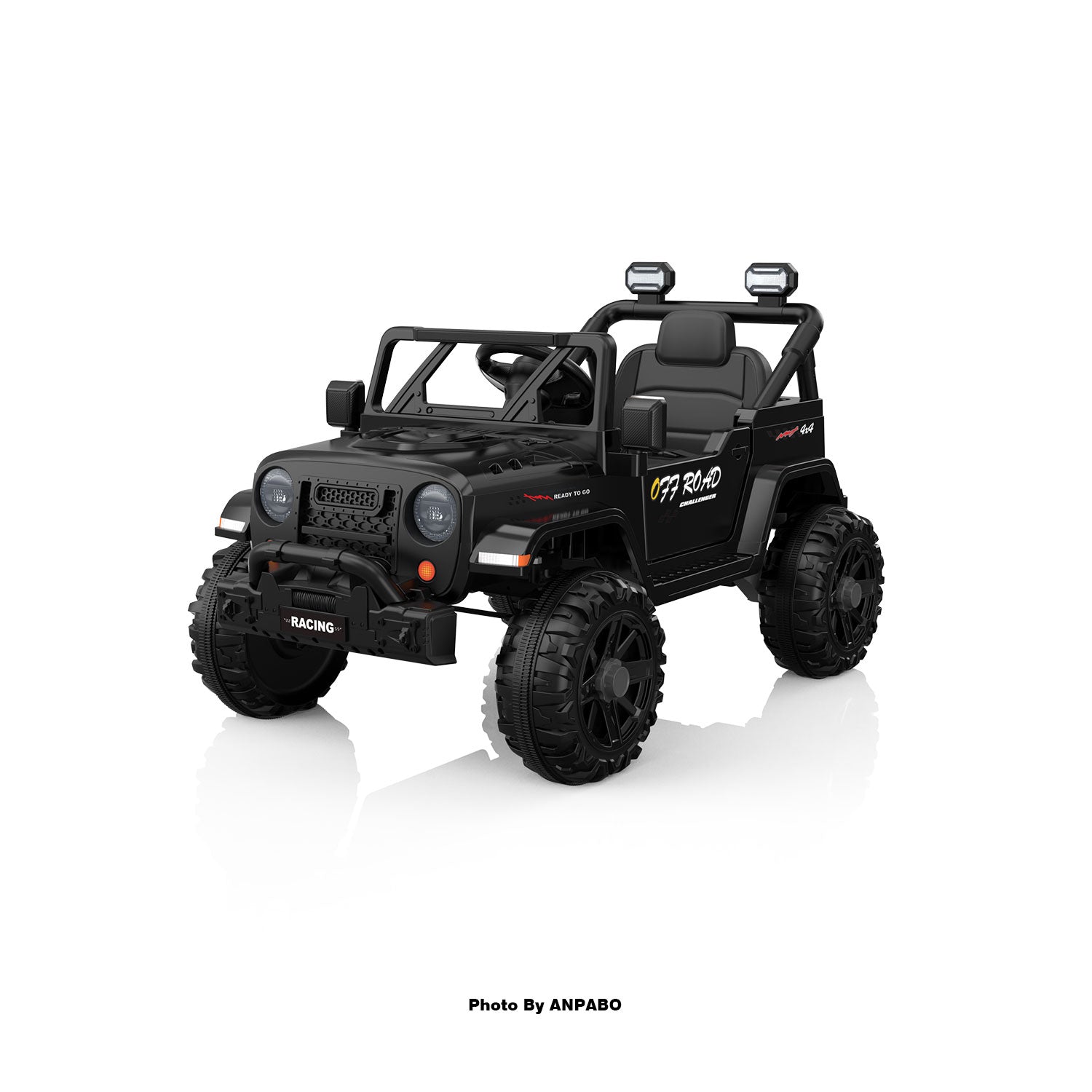 12V Kids Jeep Ride-On Car with RC, Bluetooth & LED Lights-black