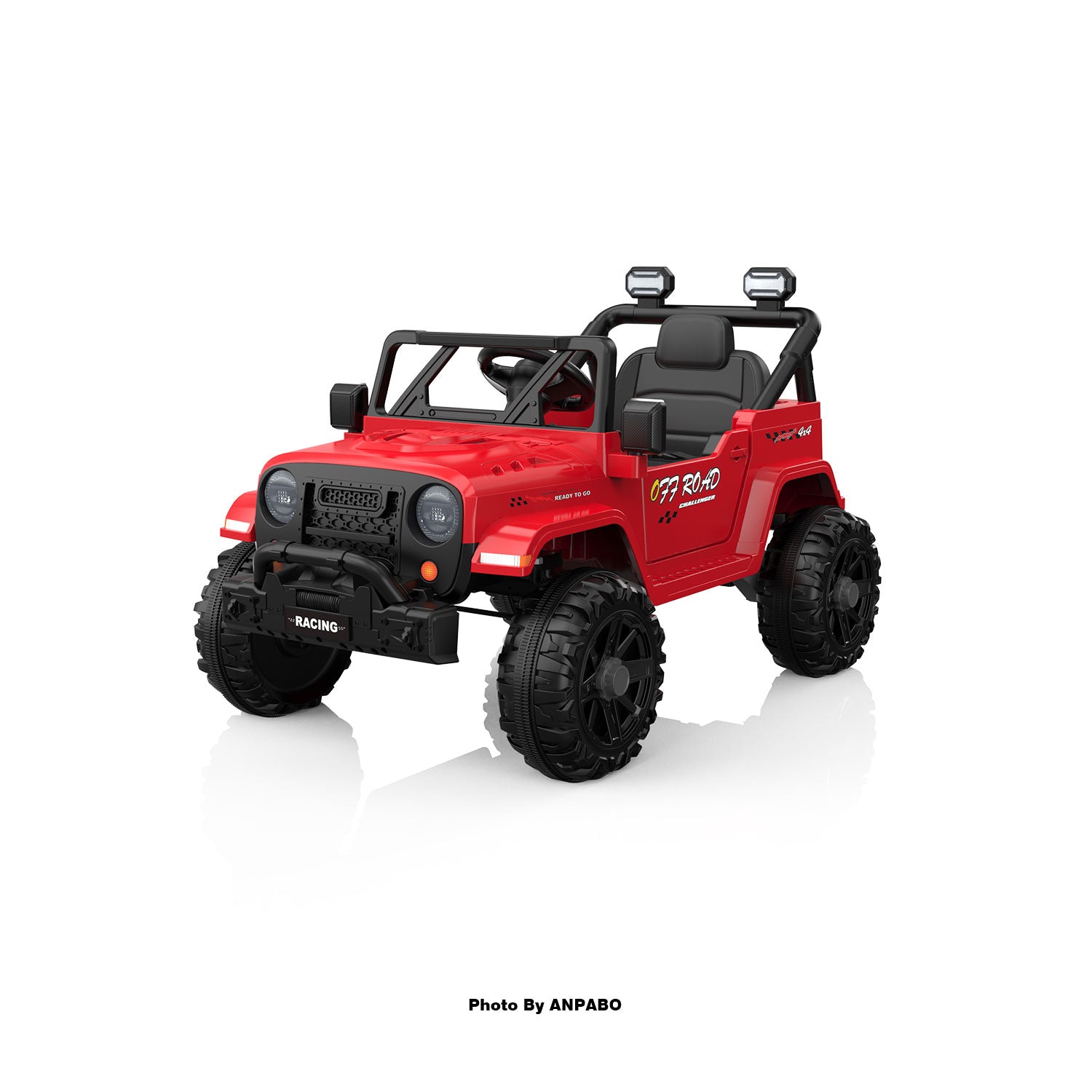 12V Kids Jeep Ride-On Car with RC, Bluetooth & LED Lights-red