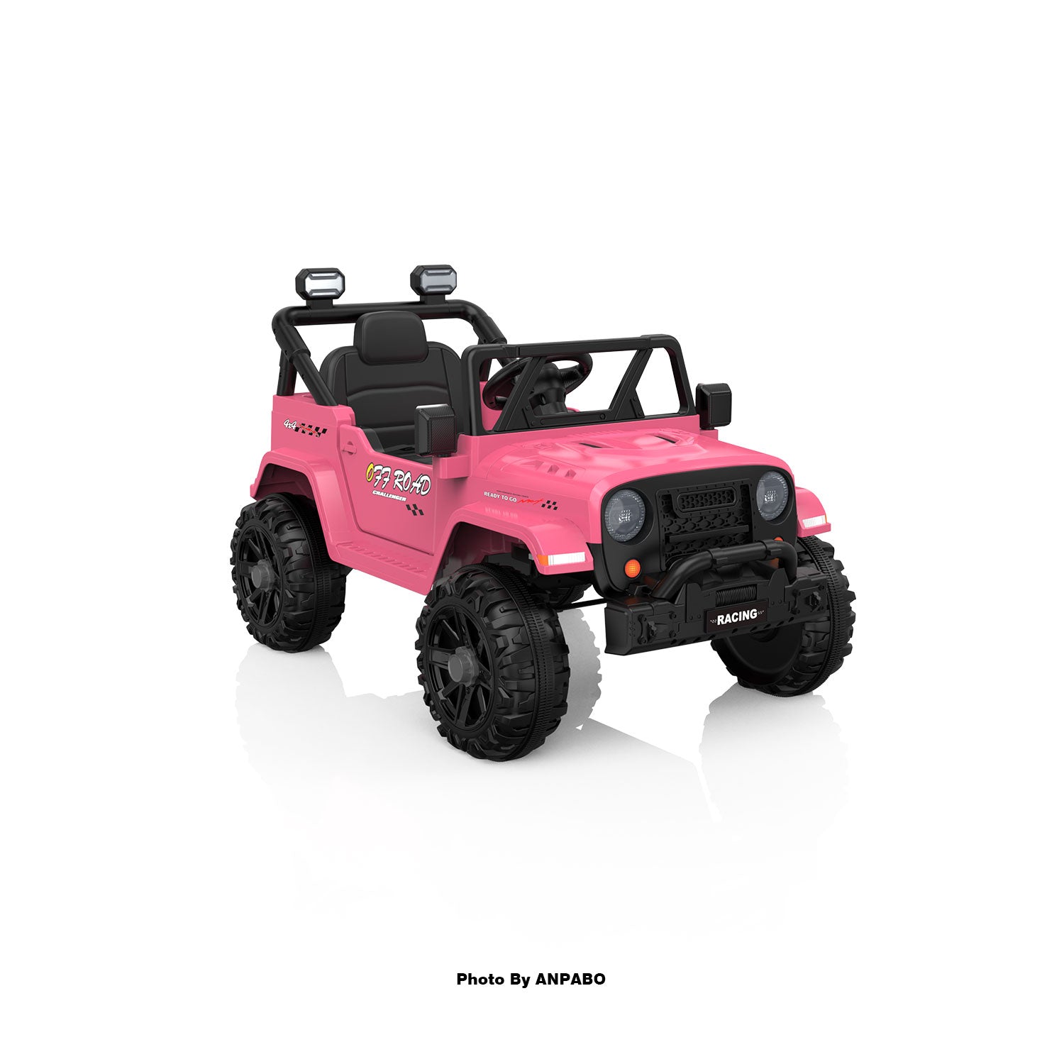 12V Kids Jeep Ride-On Car with RC, Bluetooth & LED Lights-pink
