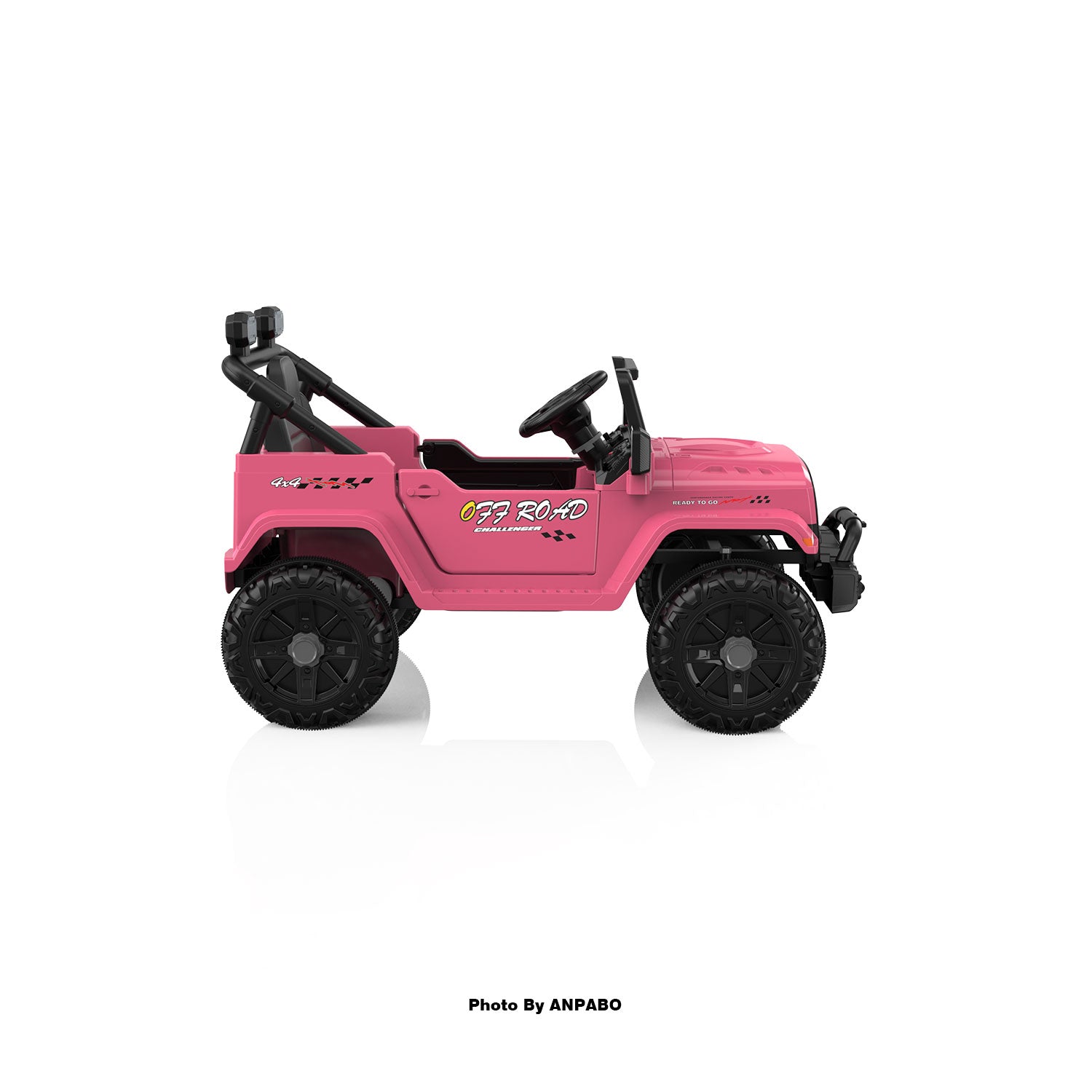 12V Kids Jeep Ride-On Car with RC, Bluetooth & LED Lights-pink