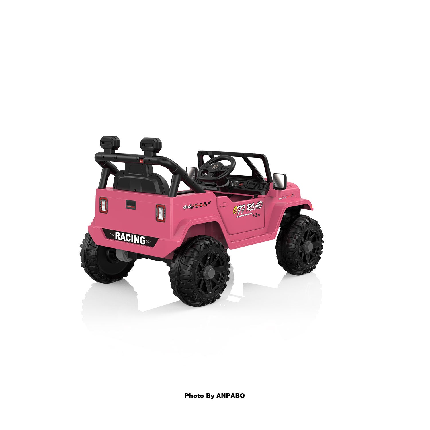 12V Kids Jeep Ride-On Car with RC, Bluetooth & LED Lights-pink