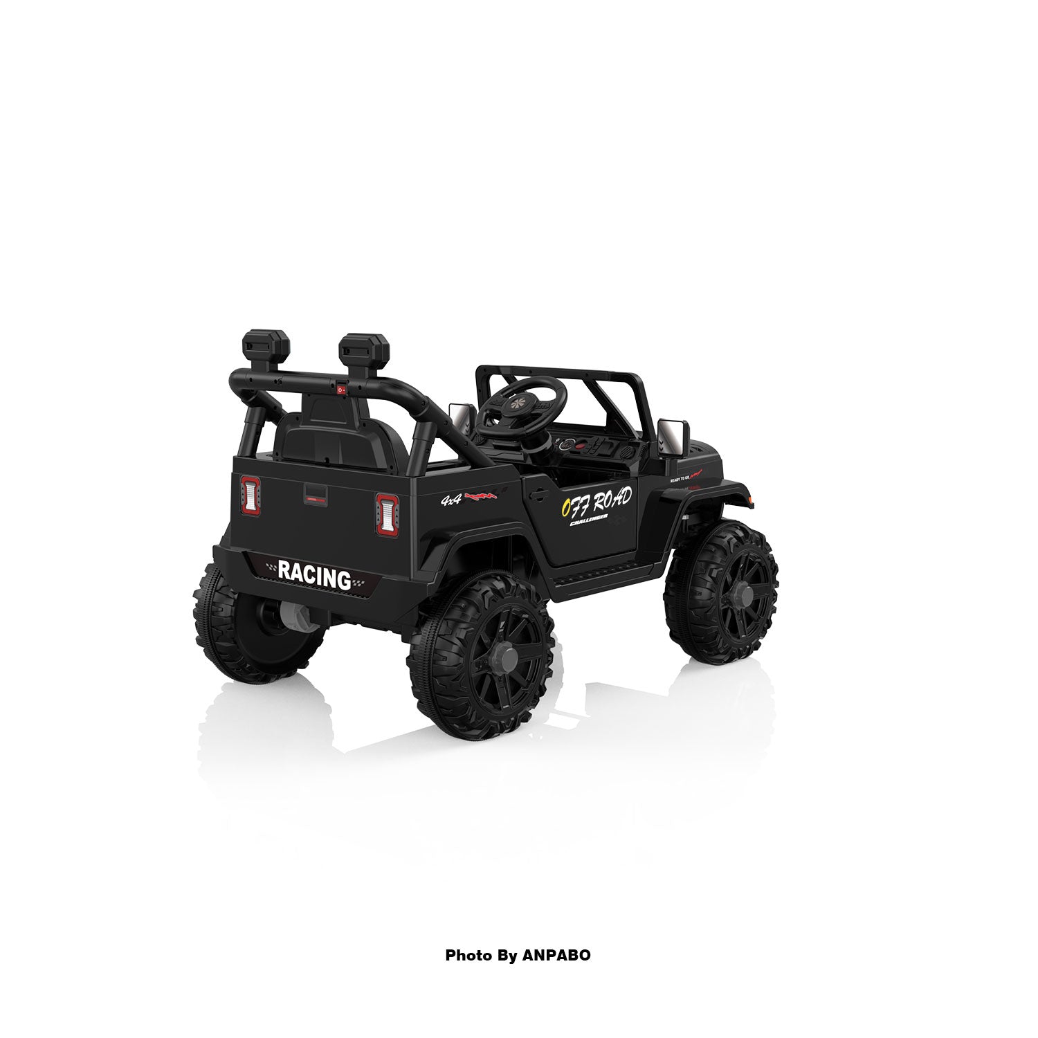 12V Kids Jeep Ride-On Car with RC, Bluetooth & LED Lights-black