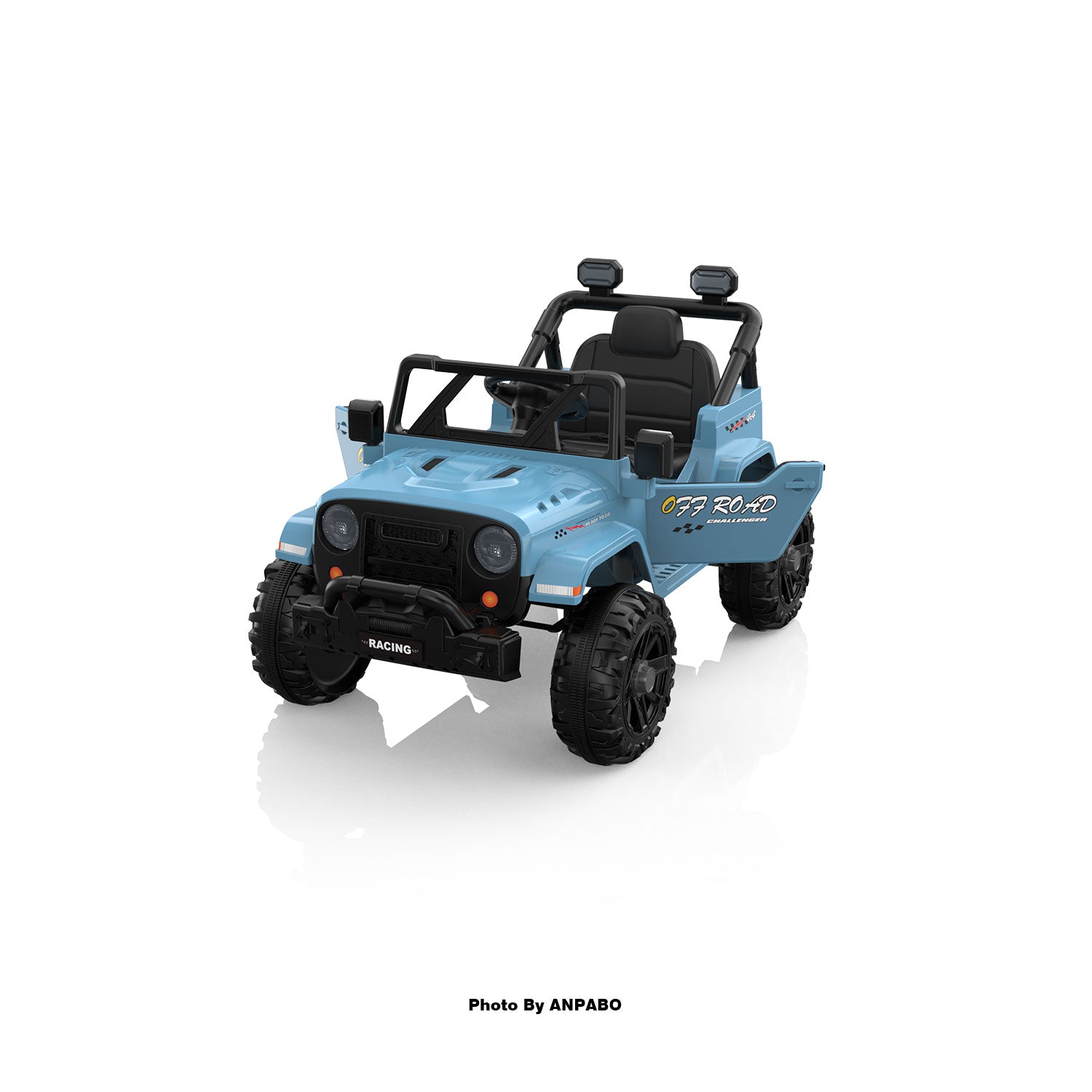 12V Kids Jeep Ride-On Car with RC, Bluetooth & LED Lights-blue