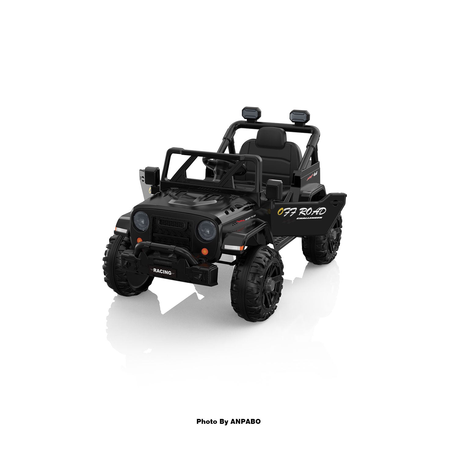 12V Kids Jeep Ride-On Car with RC, Bluetooth & LED Lights-black