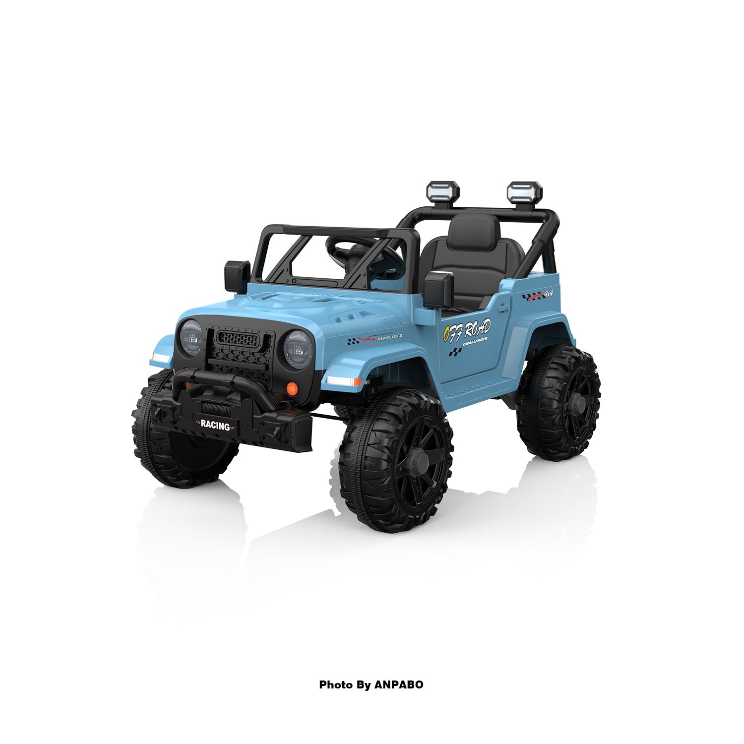 12V Kids Jeep Ride-On Car with RC, Bluetooth & LED Lights-blue