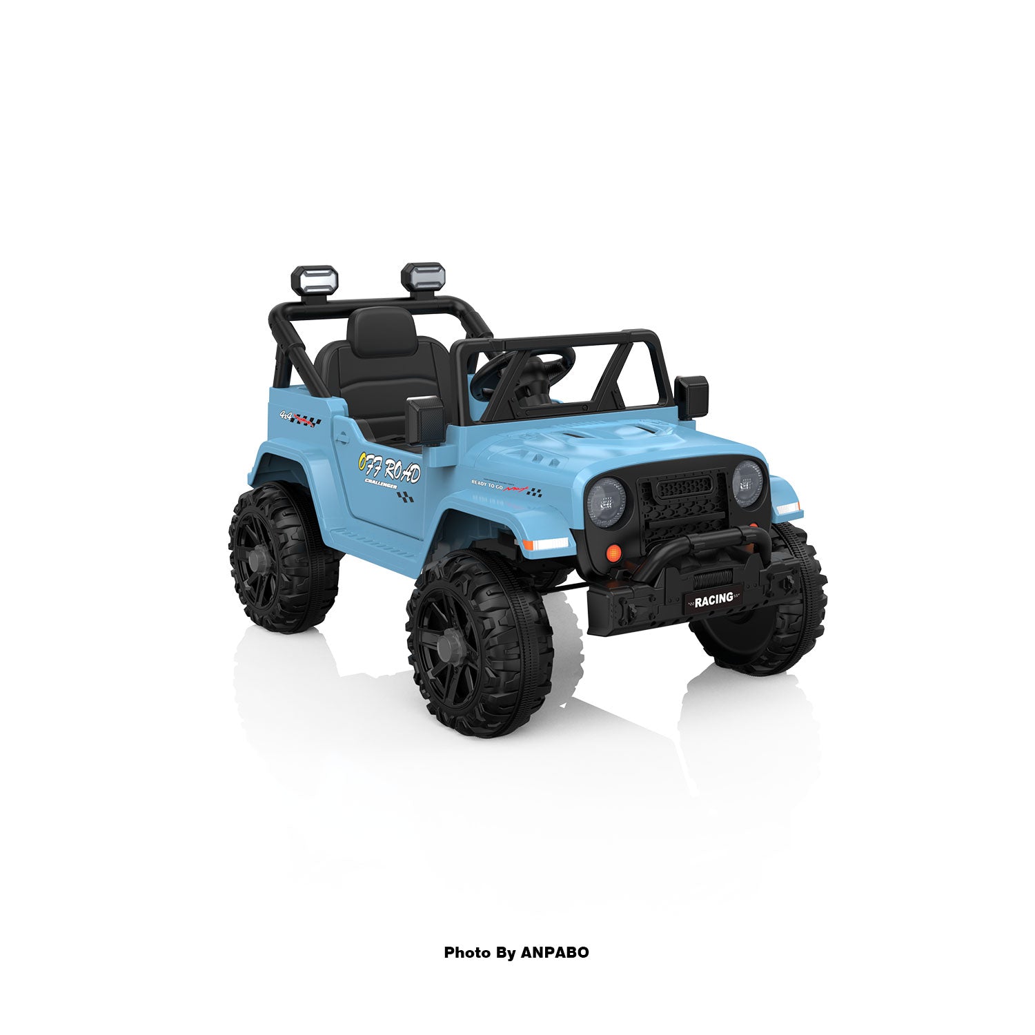 12V Kids Jeep Ride-On Car with RC, Bluetooth & LED Lights-blue